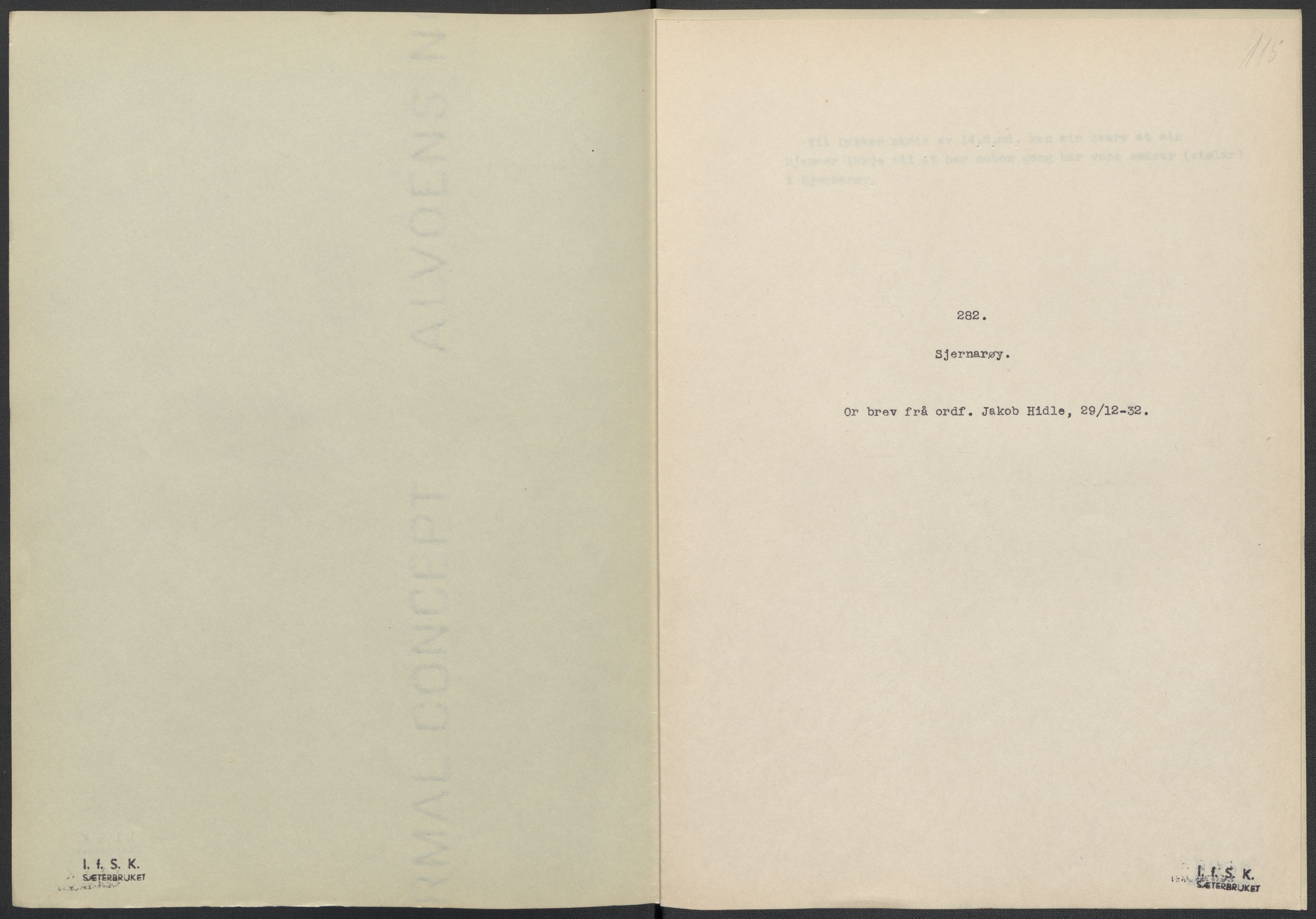 Instituttet for sammenlignende kulturforskning, RA/PA-0424/F/Fc/L0009/0001: Eske B9: / Rogaland (perm XXII), 1932-1935, p. 115