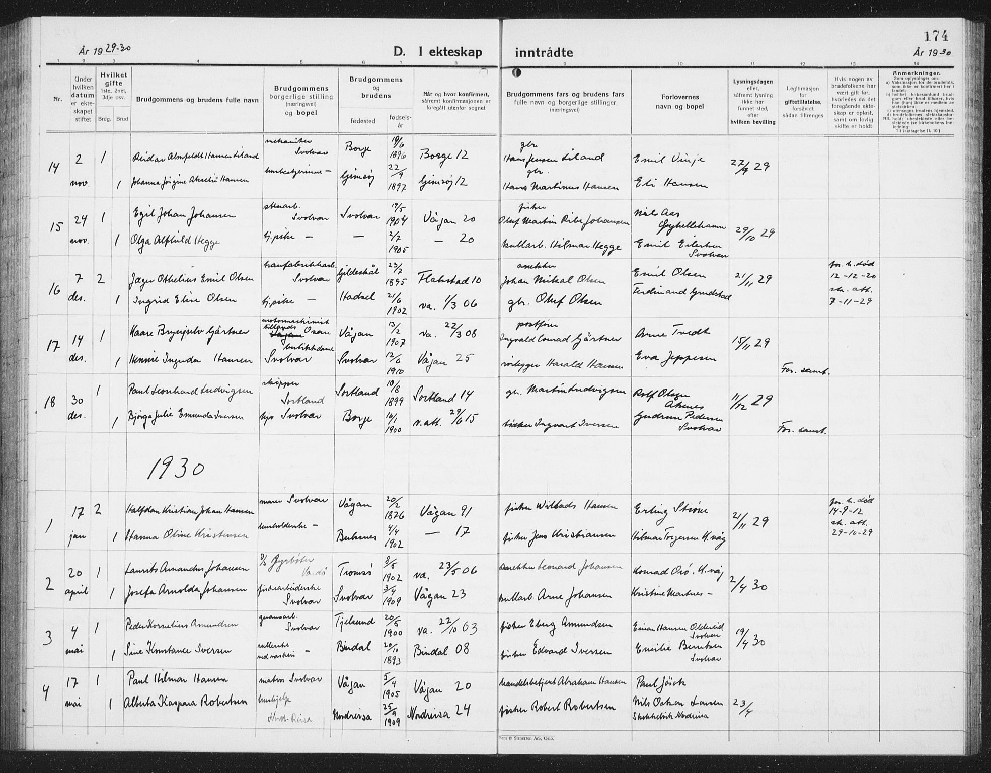 Ministerialprotokoller, klokkerbøker og fødselsregistre - Nordland, SAT/A-1459/877/L1117: Parish register (copy) no. 877C01, 1923-1942, p. 174