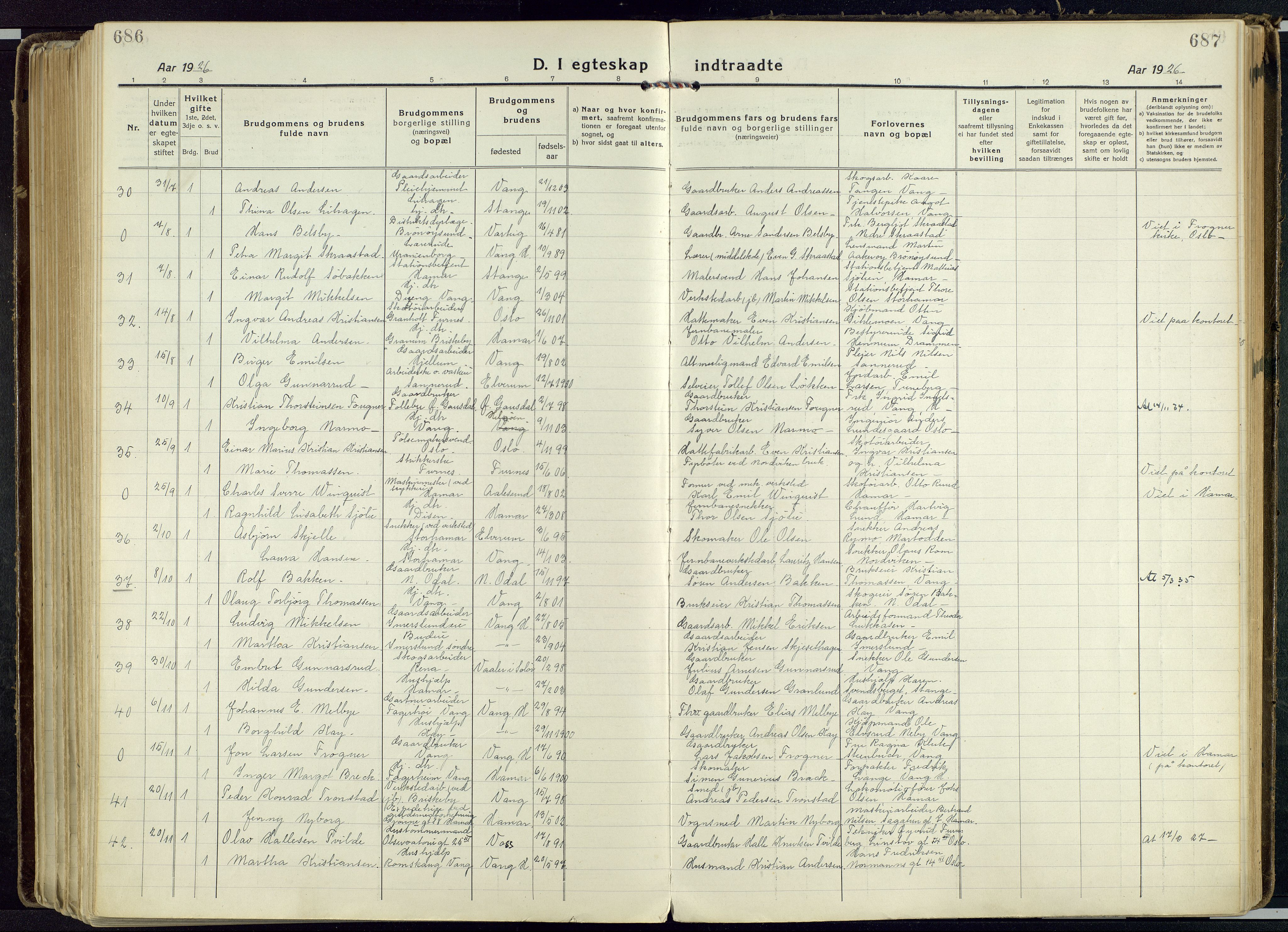 Vang prestekontor, Hedmark, AV/SAH-PREST-008/H/Ha/Haa/L0022: Parish register (official) no. 22, 1918-1944, p. 686-687