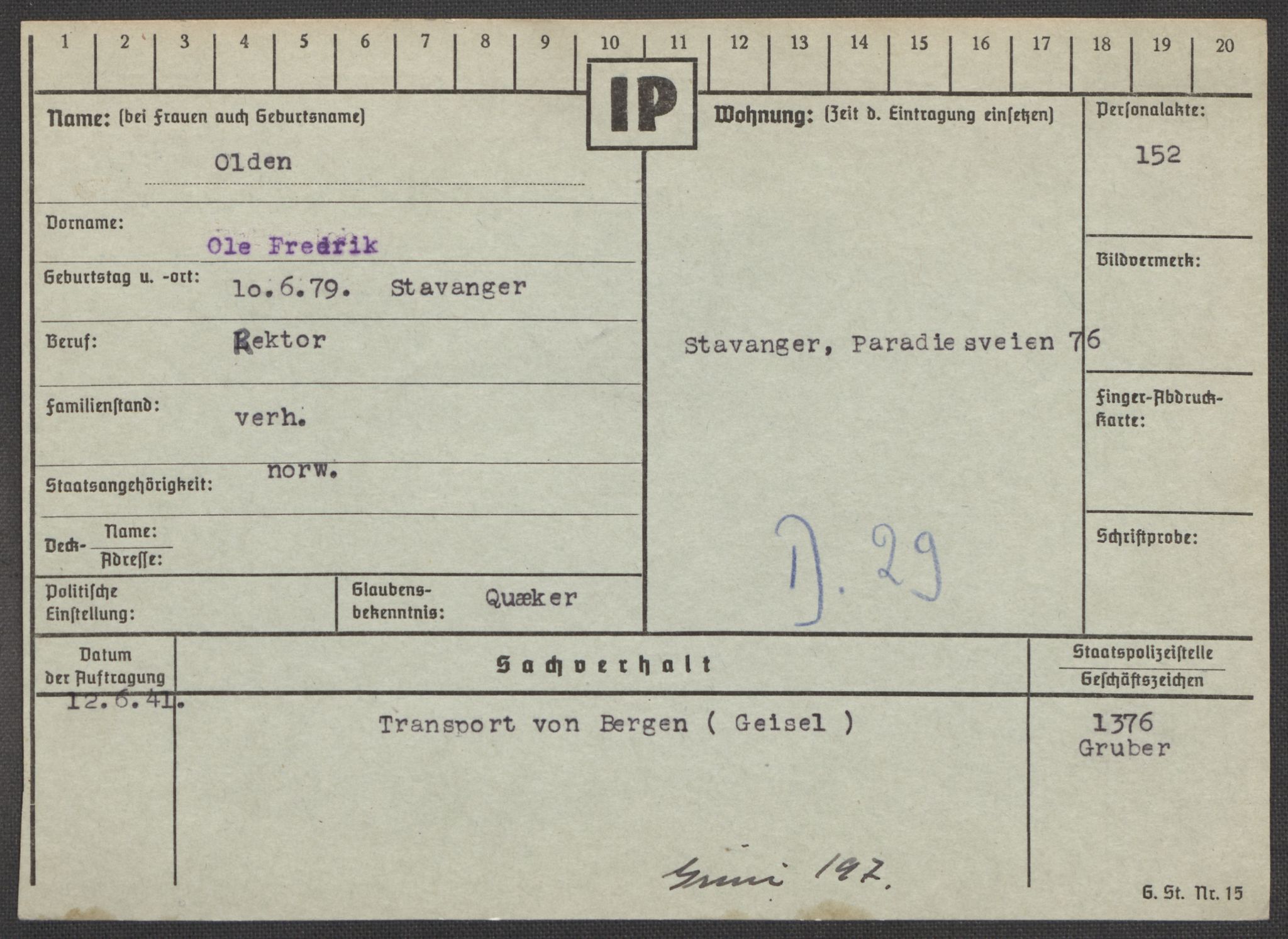 Befehlshaber der Sicherheitspolizei und des SD, RA/RAFA-5969/E/Ea/Eaa/L0008: Register over norske fanger i Møllergata 19: Oelze-Ru, 1940-1945, p. 38