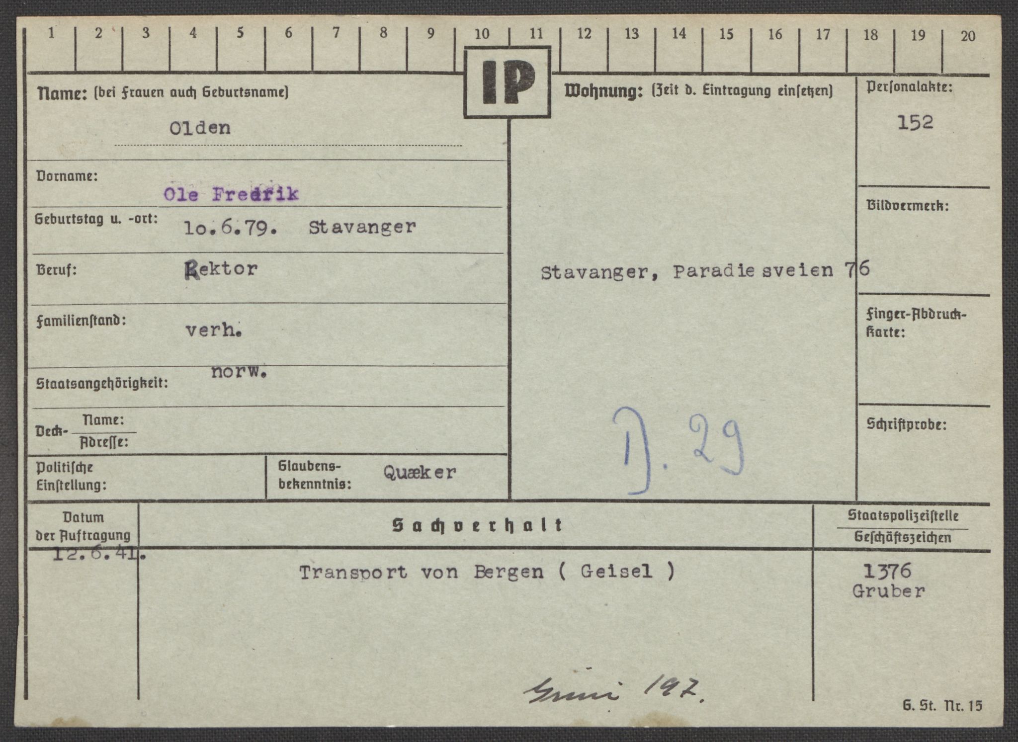 Befehlshaber der Sicherheitspolizei und des SD, AV/RA-RAFA-5969/E/Ea/Eaa/L0008: Register over norske fanger i Møllergata 19: Oelze-Ru, 1940-1945, p. 38