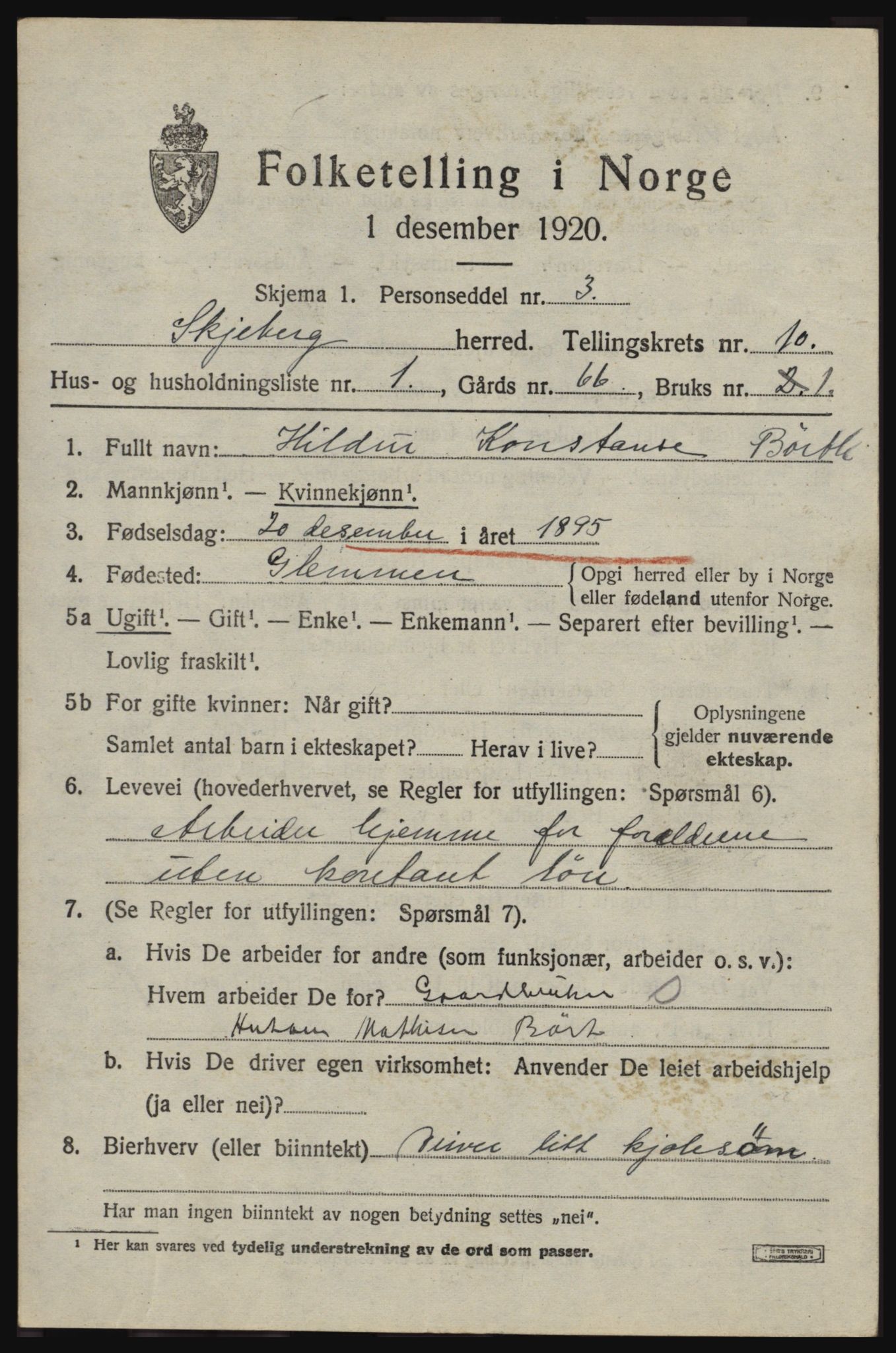 SAO, 1920 census for Skjeberg, 1920, p. 9083