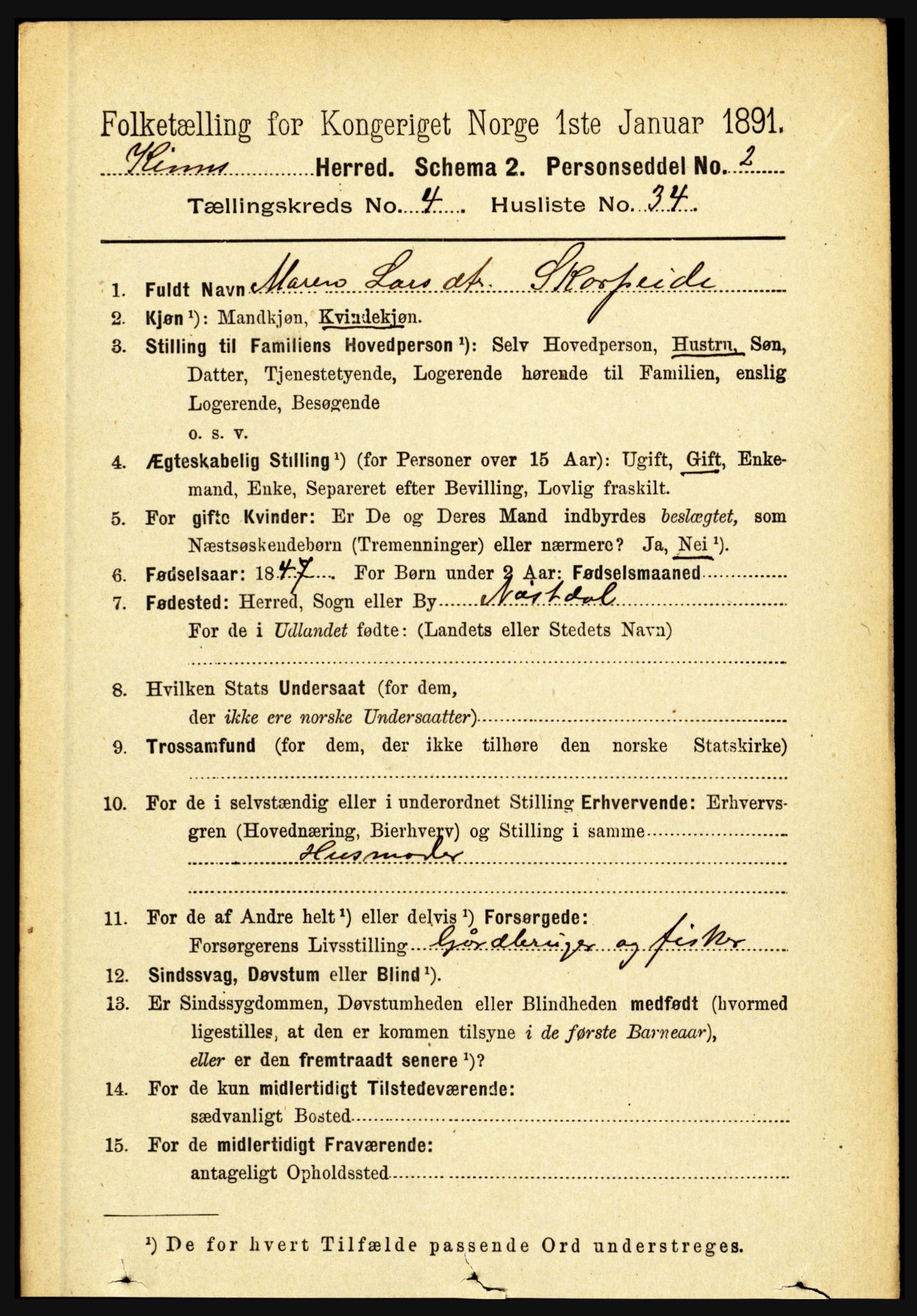 RA, 1891 census for 1437 Kinn, 1891, p. 1514
