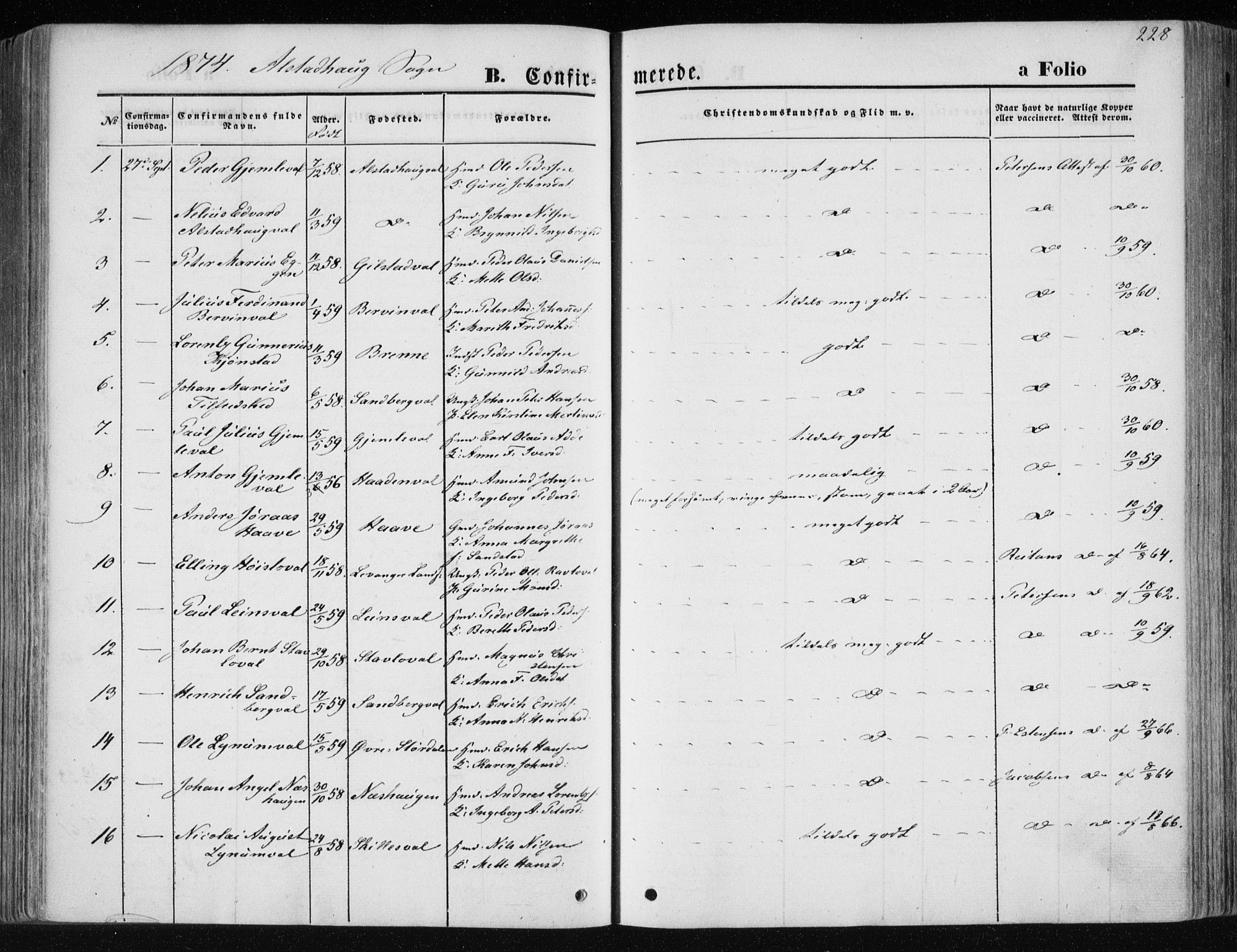 Ministerialprotokoller, klokkerbøker og fødselsregistre - Nord-Trøndelag, SAT/A-1458/717/L0157: Parish register (official) no. 717A08 /1, 1863-1877, p. 228