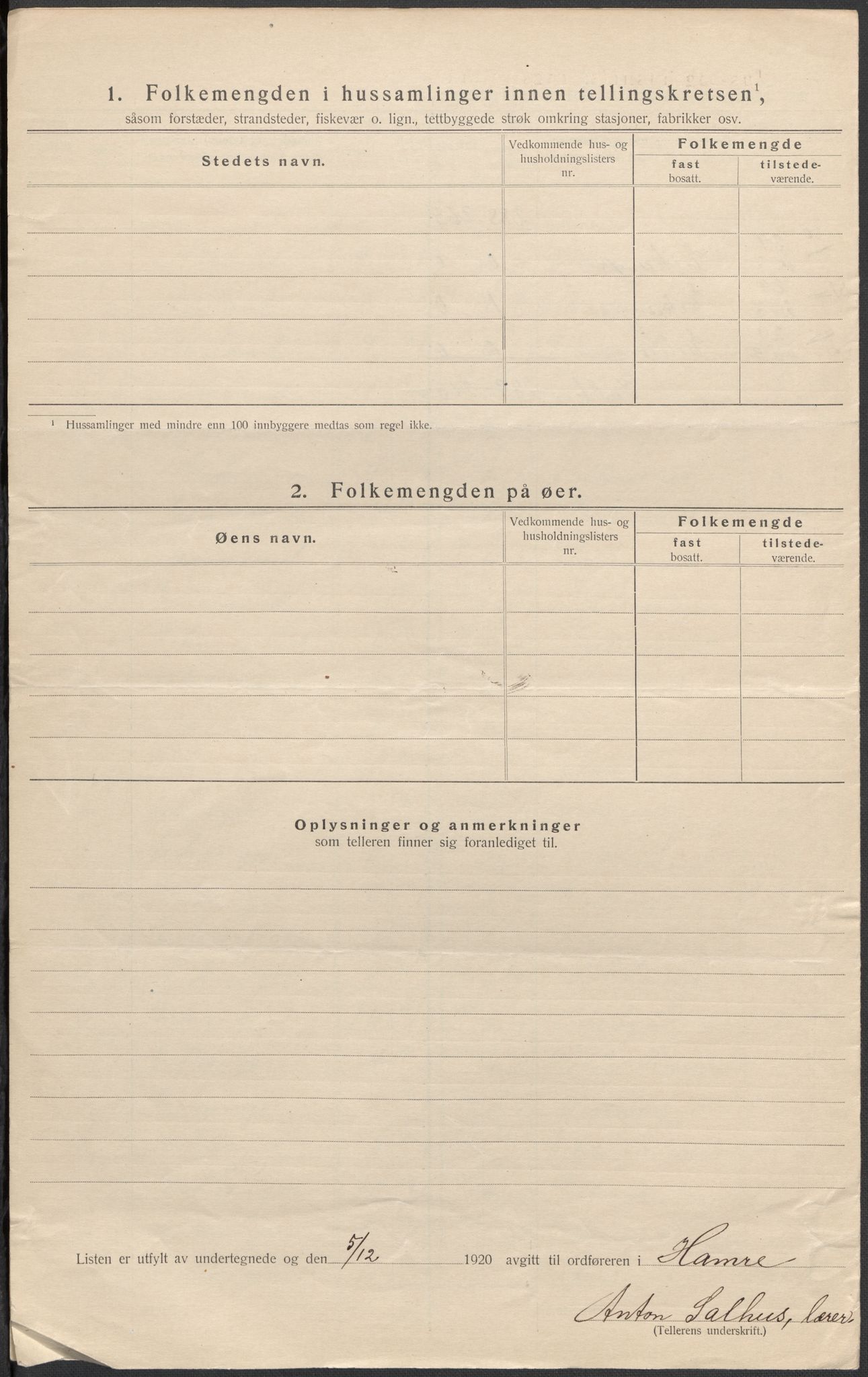 SAB, 1920 census for Hamre, 1920, p. 22