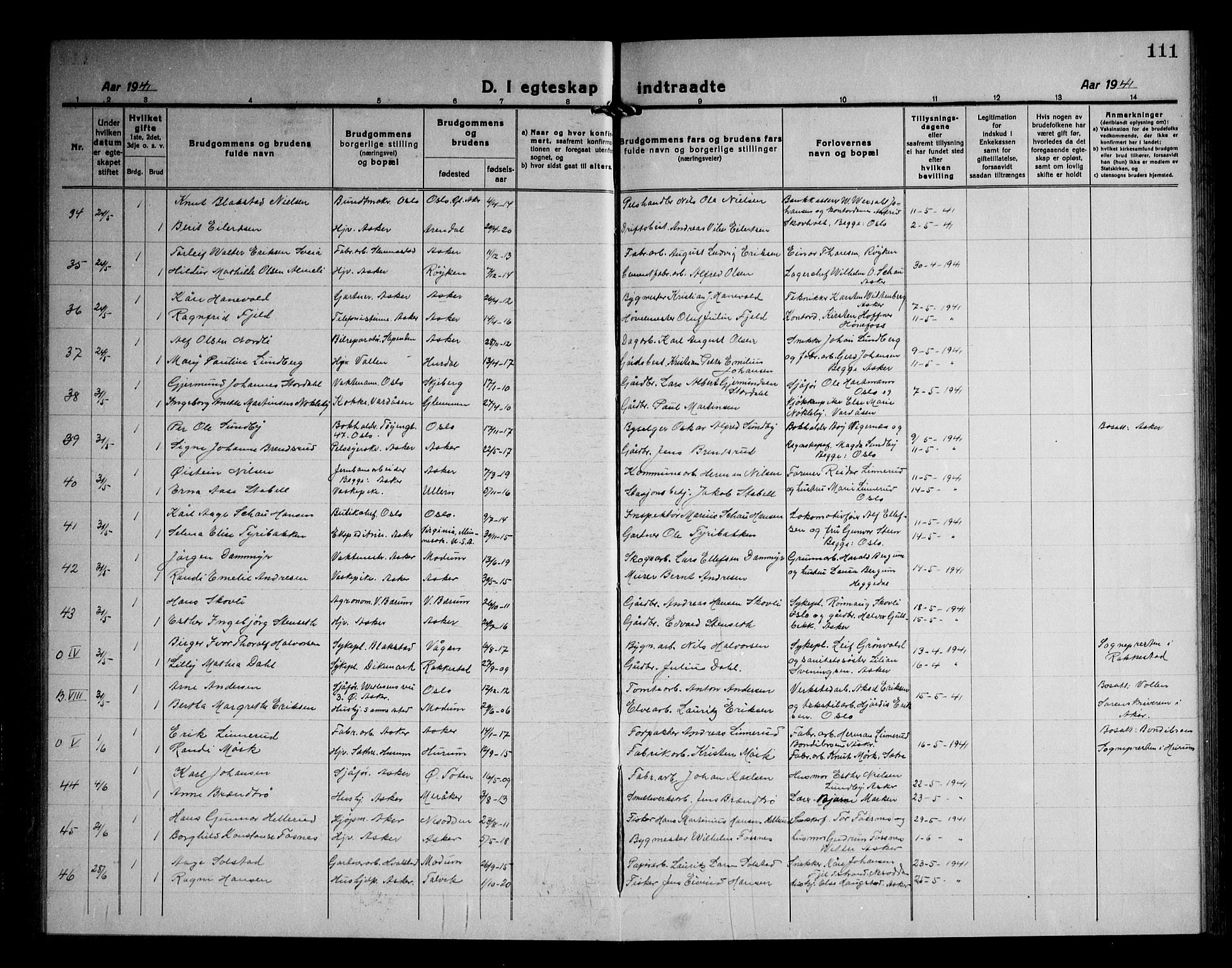 Asker prestekontor Kirkebøker, SAO/A-10256a/F/Fa/L0020: Parish register (official) no. I 20, 1918-1948, p. 111