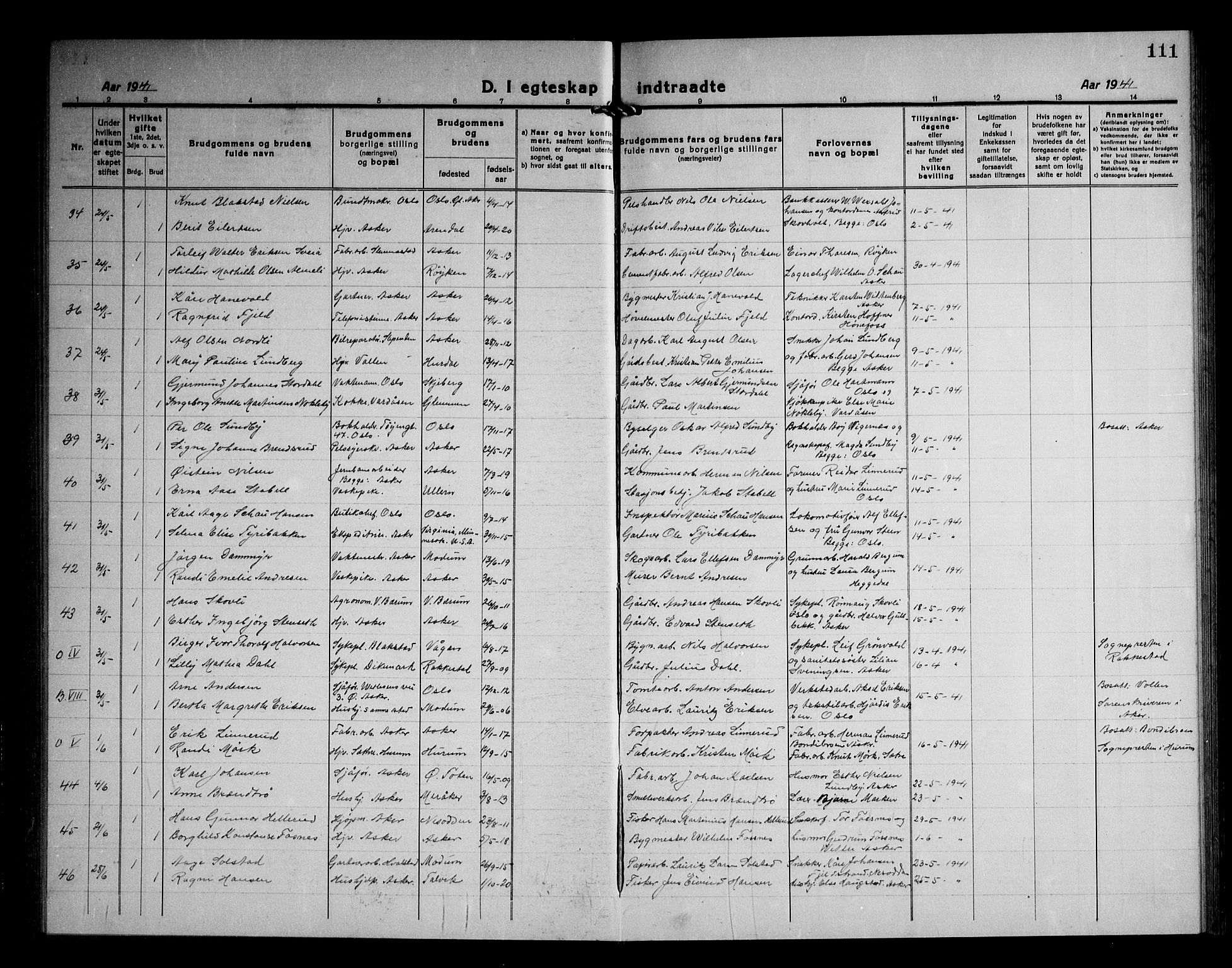 Asker prestekontor Kirkebøker, AV/SAO-A-10256a/F/Fa/L0020: Parish register (official) no. I 20, 1918-1948, p. 111