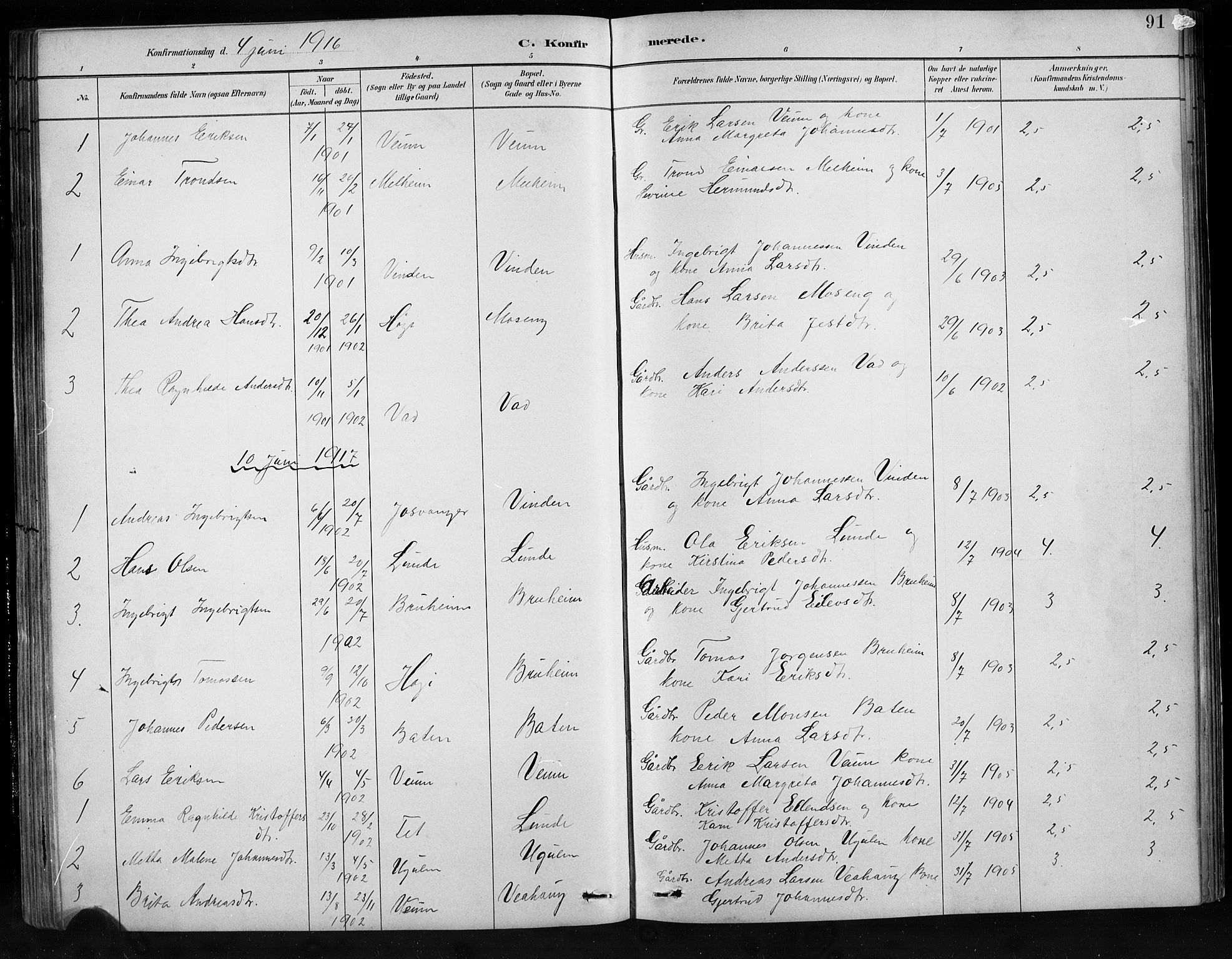 Jostedal sokneprestembete, SAB/A-80601/H/Hab/Habb/L0001: Parish register (copy) no. B 1, 1882-1921, p. 91