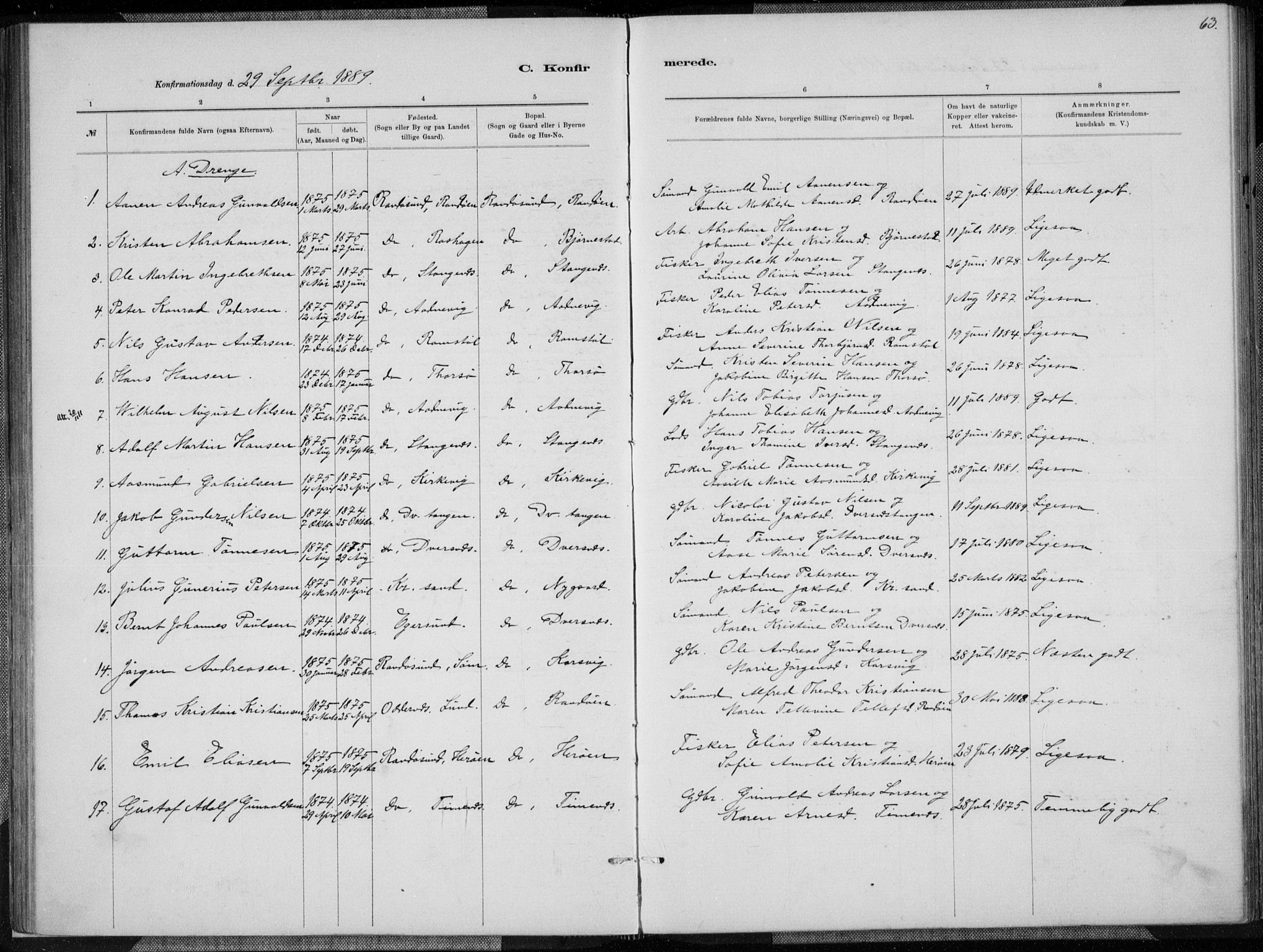 Oddernes sokneprestkontor, AV/SAK-1111-0033/F/Fa/Fab/L0002: Parish register (official) no. A 2, 1884-1903, p. 63