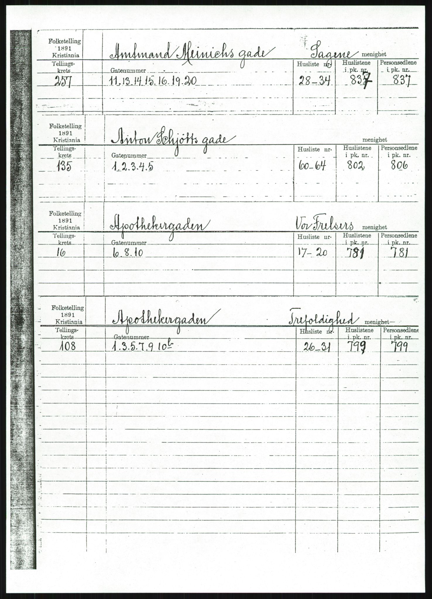 RA, 1891 census for 0301 Kristiania, 1891, p. 5