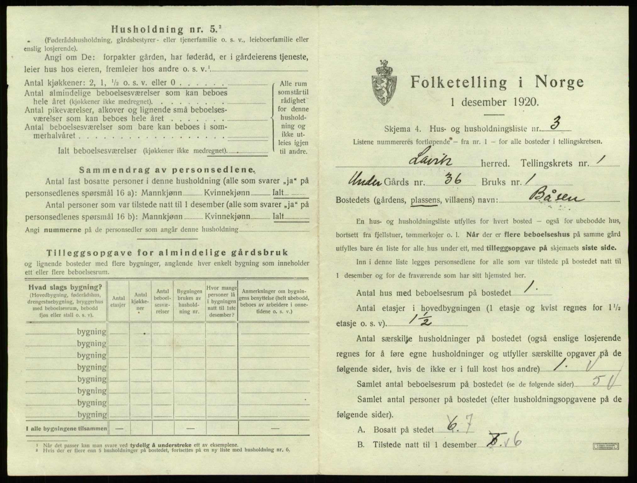 SAB, 1920 census for Lavik, 1920, p. 41