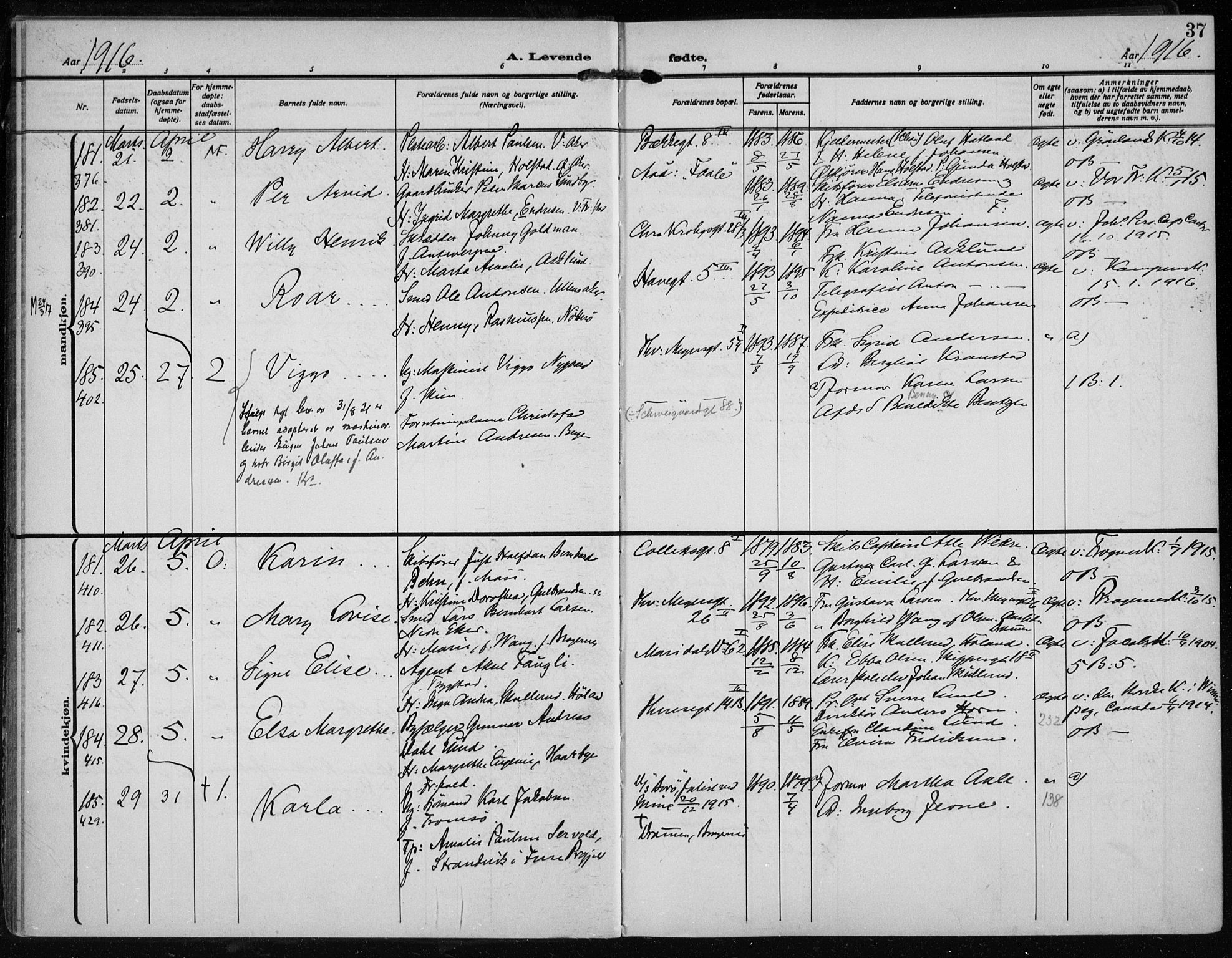 Rikshospitalet prestekontor Kirkebøker, AV/SAO-A-10309b/F/L0016: Parish register (official) no. 16, 1916-1918, p. 37