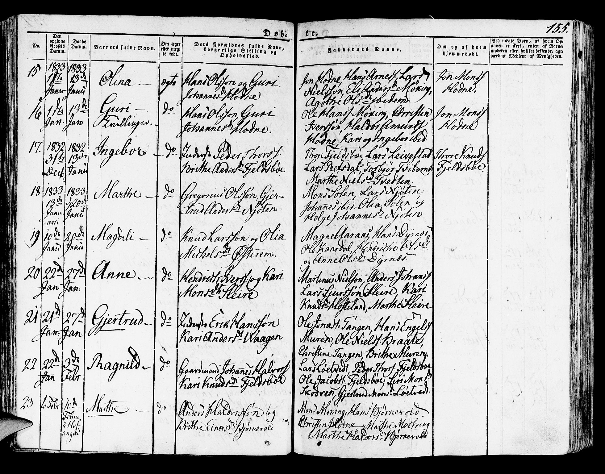 Lindås Sokneprestembete, SAB/A-76701/H/Haa: Parish register (official) no. A 8, 1823-1836, p. 155