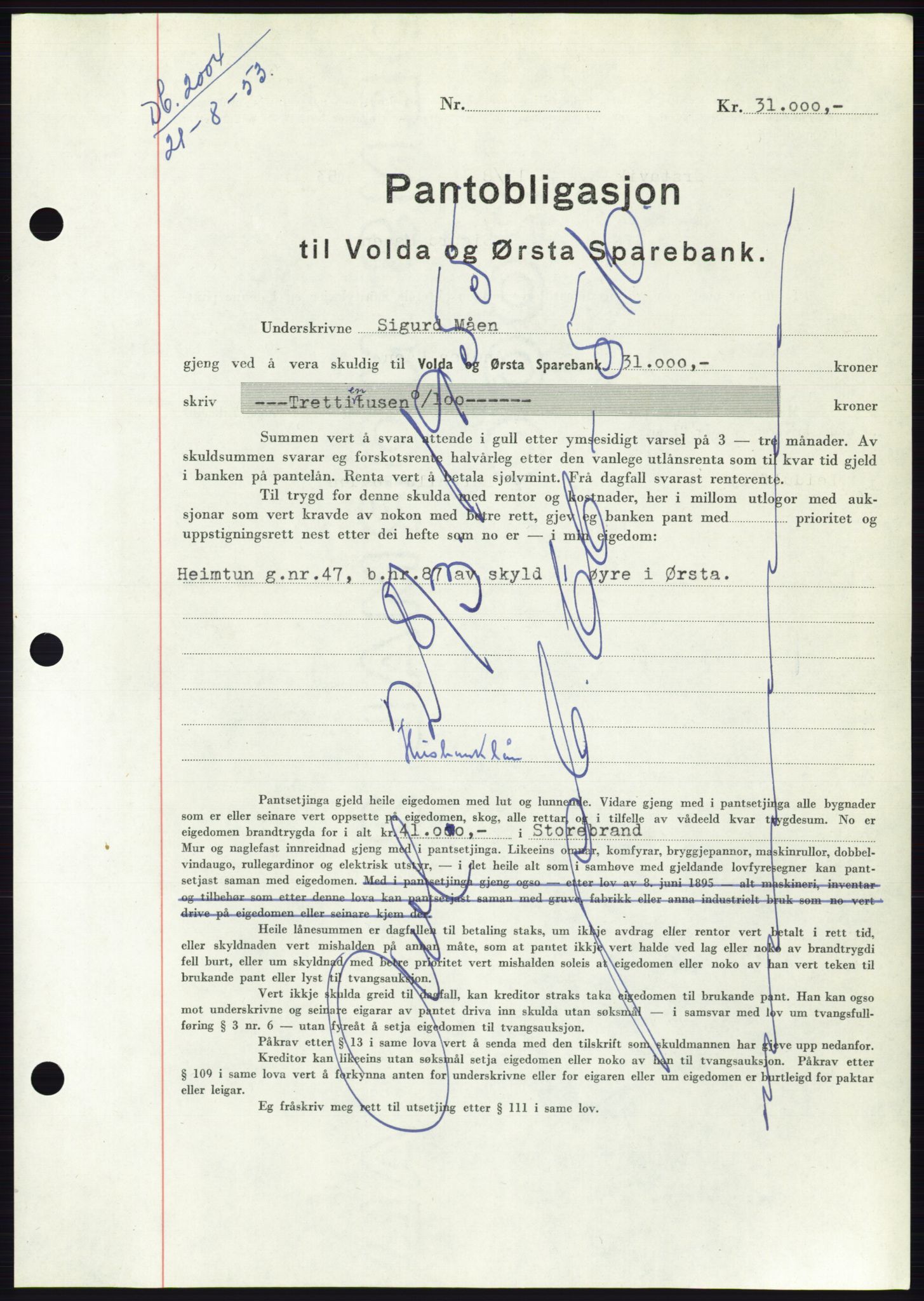 Søre Sunnmøre sorenskriveri, SAT/A-4122/1/2/2C/L0123: Mortgage book no. 11B, 1953-1953, Diary no: : 2004/1953