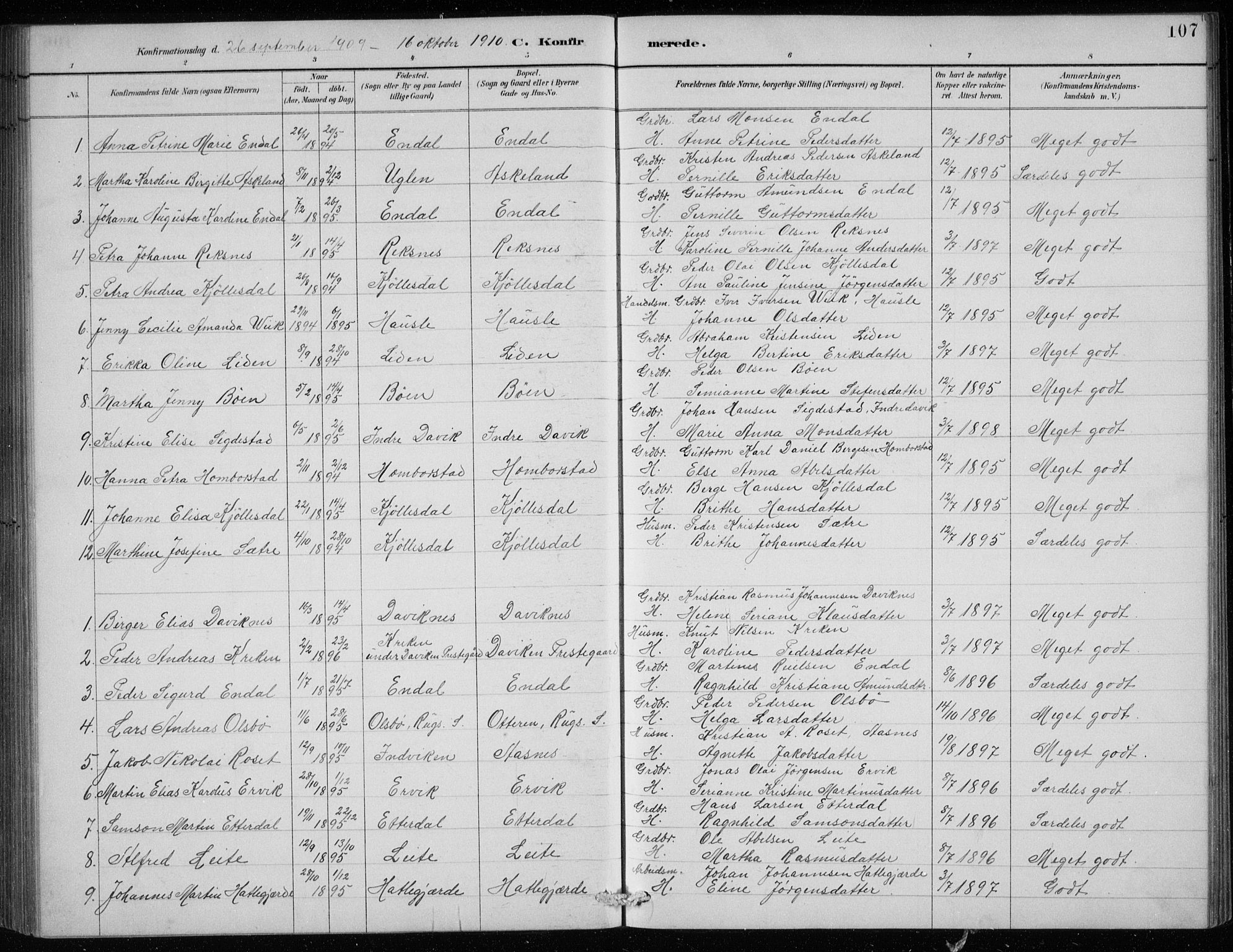 Davik sokneprestembete, AV/SAB-A-79701/H/Hab/Haba/L0002: Parish register (copy) no. A 2, 1890-1911, p. 107