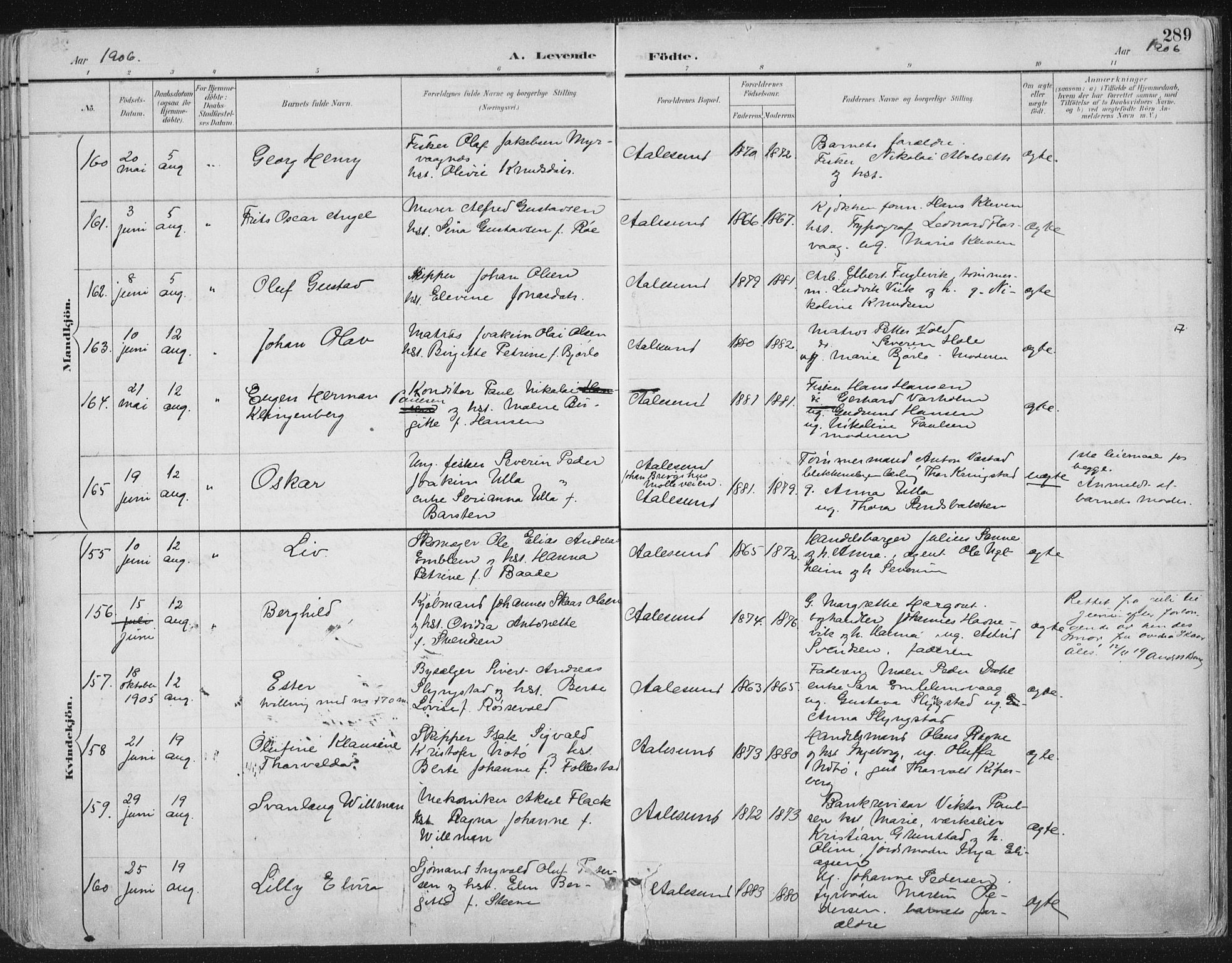 Ministerialprotokoller, klokkerbøker og fødselsregistre - Møre og Romsdal, AV/SAT-A-1454/529/L0456: Parish register (official) no. 529A06, 1894-1906, p. 289