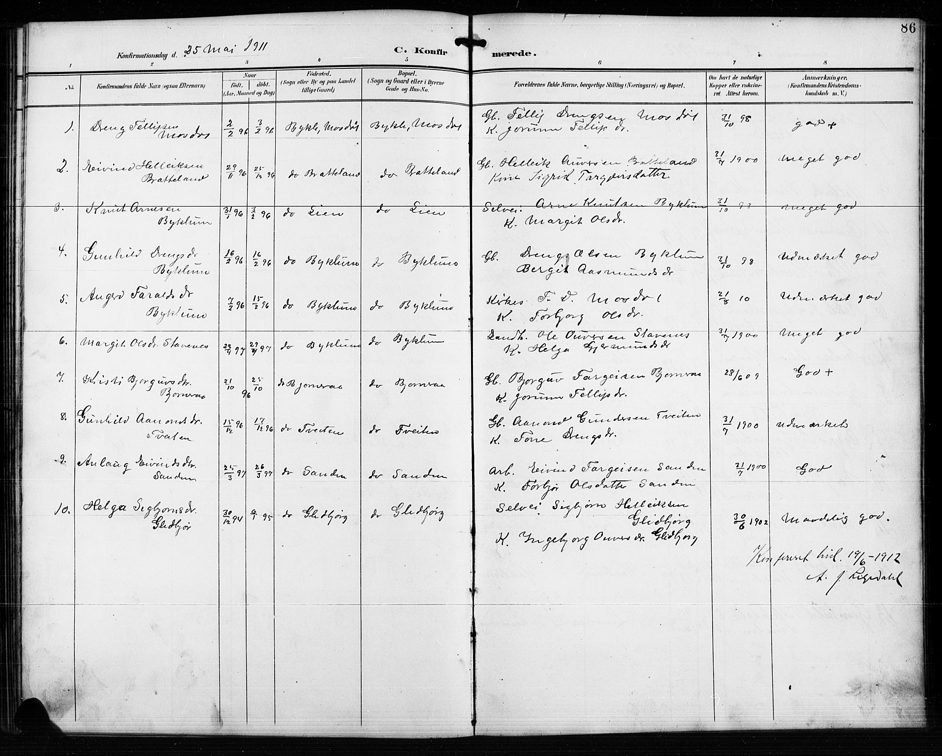 Valle sokneprestkontor, AV/SAK-1111-0044/F/Fb/Fba/L0003: Parish register (copy) no. B 3, 1895-1916, p. 86