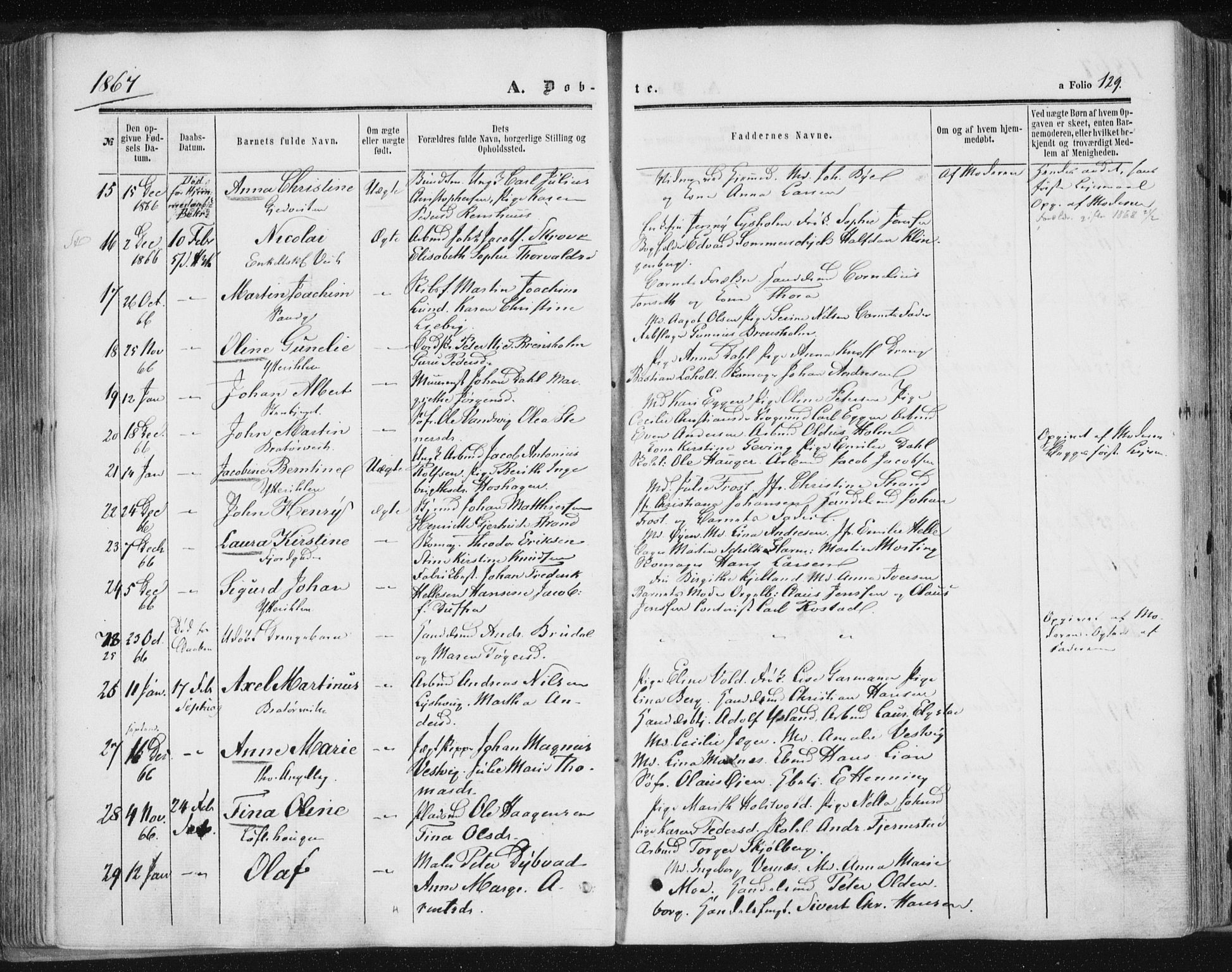 Ministerialprotokoller, klokkerbøker og fødselsregistre - Sør-Trøndelag, SAT/A-1456/602/L0115: Parish register (official) no. 602A13, 1860-1872, p. 129