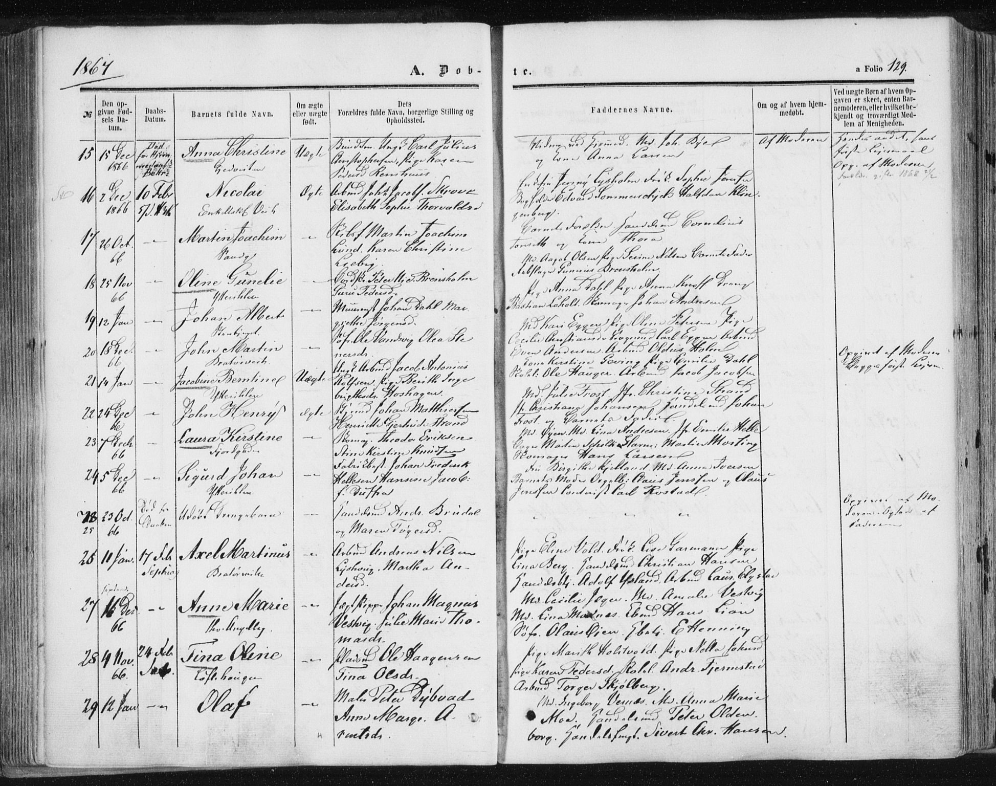 Ministerialprotokoller, klokkerbøker og fødselsregistre - Sør-Trøndelag, AV/SAT-A-1456/602/L0115: Parish register (official) no. 602A13, 1860-1872, p. 129