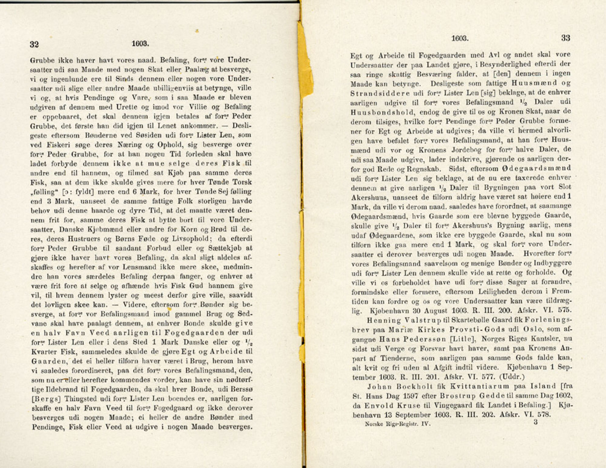 Publikasjoner utgitt av Det Norske Historiske Kildeskriftfond, PUBL/-/-/-: Norske Rigs-Registranter, bind 4, 1603-1618, p. 32-33