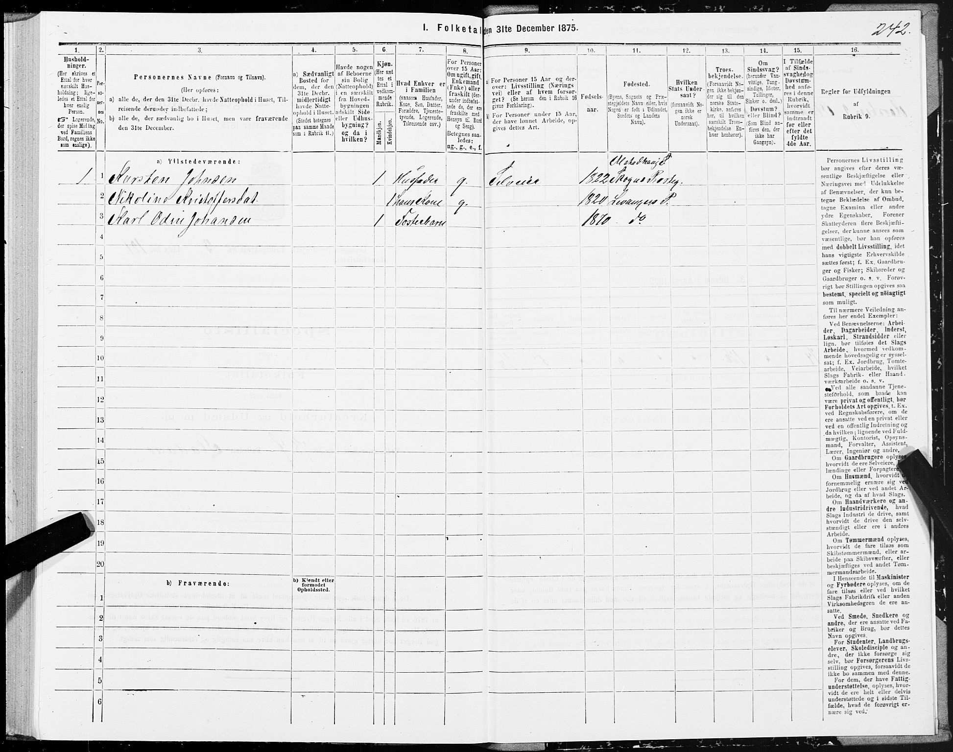 SAT, 1875 census for 1720L Levanger/Levanger, 1875, p. 2242