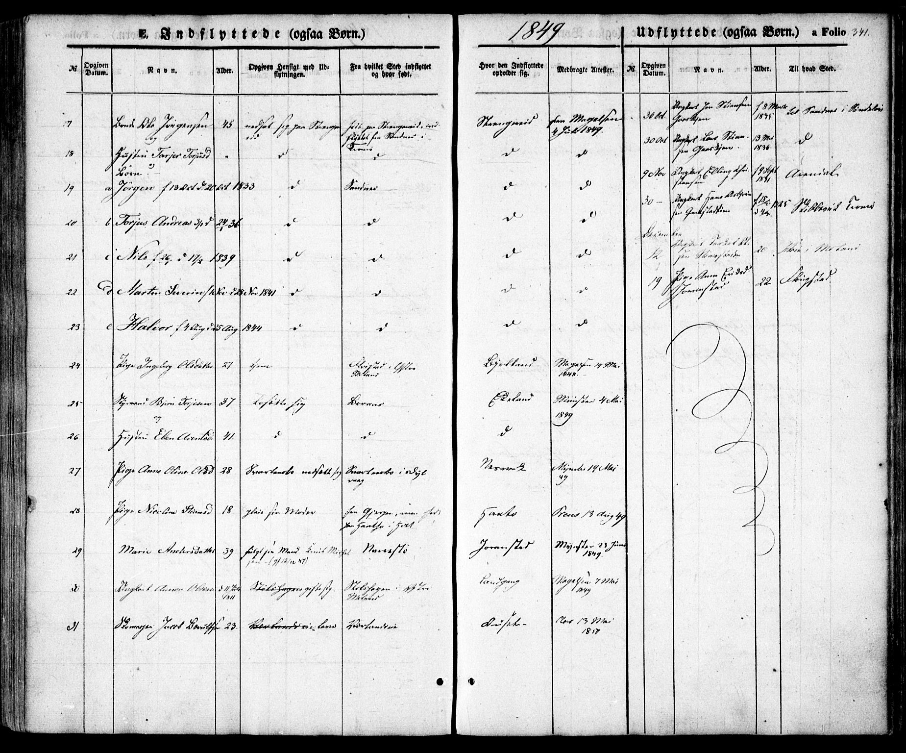 Holt sokneprestkontor, SAK/1111-0021/F/Fa/L0008: Parish register (official) no. A 8, 1849-1860, p. 341
