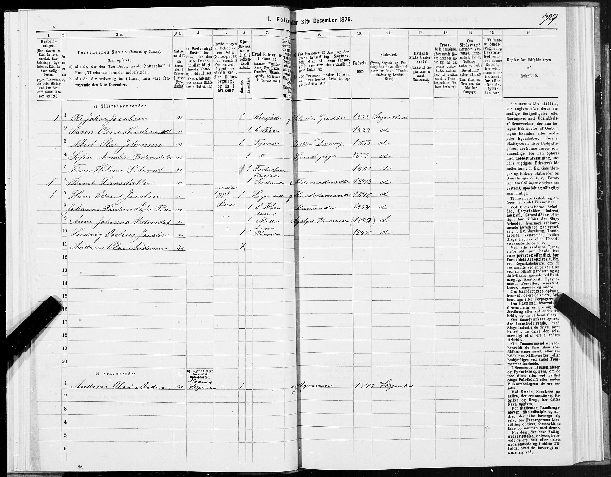 SAT, 1875 census for 1842P Skjerstad, 1875, p. 3079