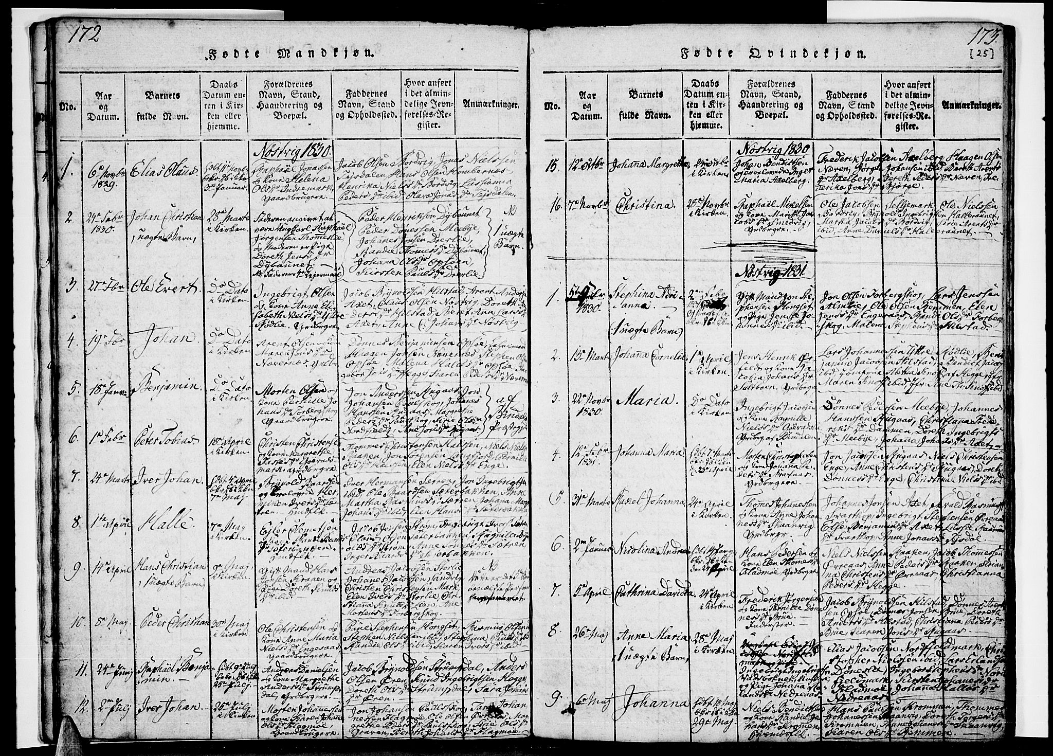 Ministerialprotokoller, klokkerbøker og fødselsregistre - Nordland, SAT/A-1459/814/L0223: Parish register (official) no. 814A04, 1820-1833, p. 172-173