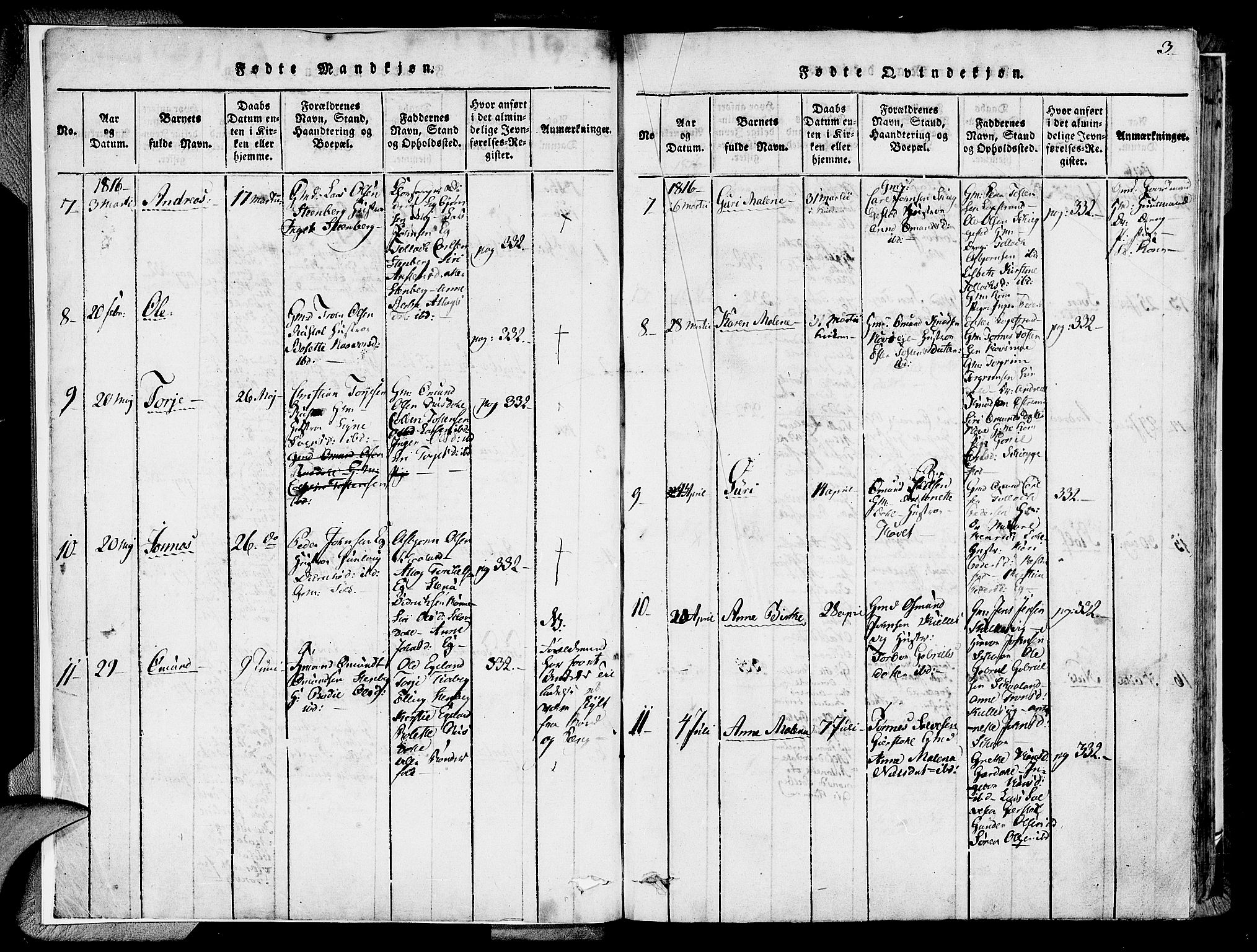 Lund sokneprestkontor, AV/SAST-A-101809/S06/L0005: Parish register (official) no. A 5, 1815-1833, p. 3