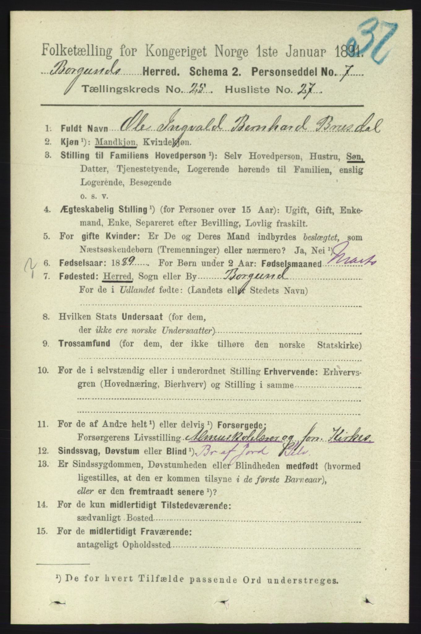 RA, 1891 census for 1531 Borgund, 1891, p. 7433