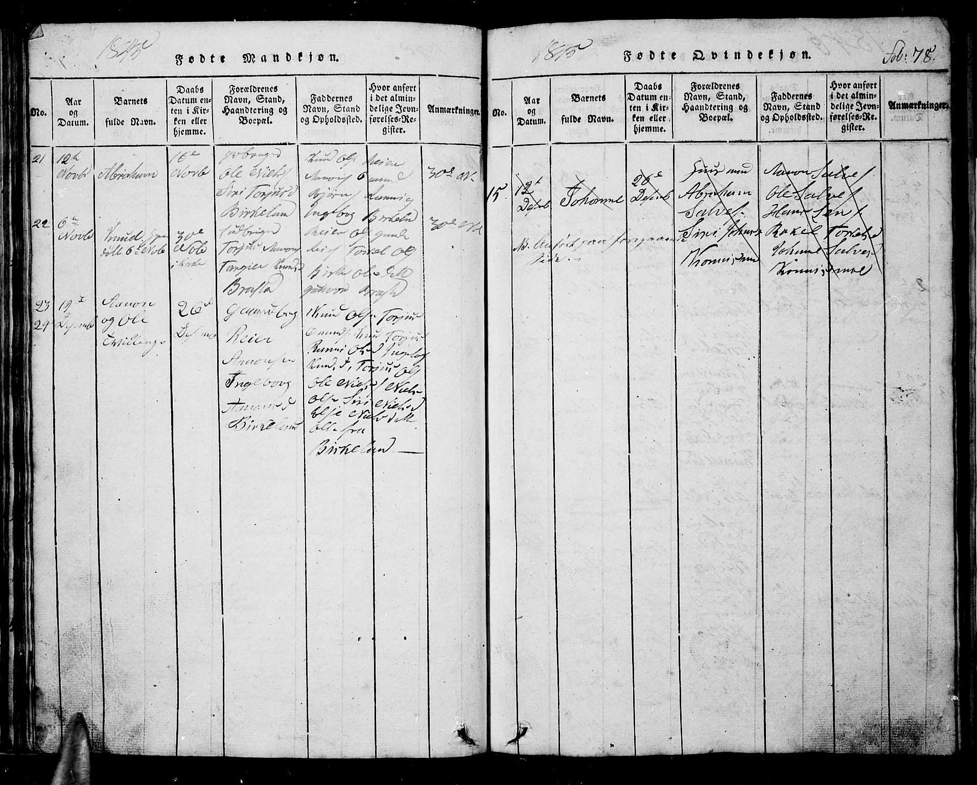 Nord-Audnedal sokneprestkontor, AV/SAK-1111-0032/F/Fb/Fba/L0001: Parish register (copy) no. B 1, 1815-1856, p. 78