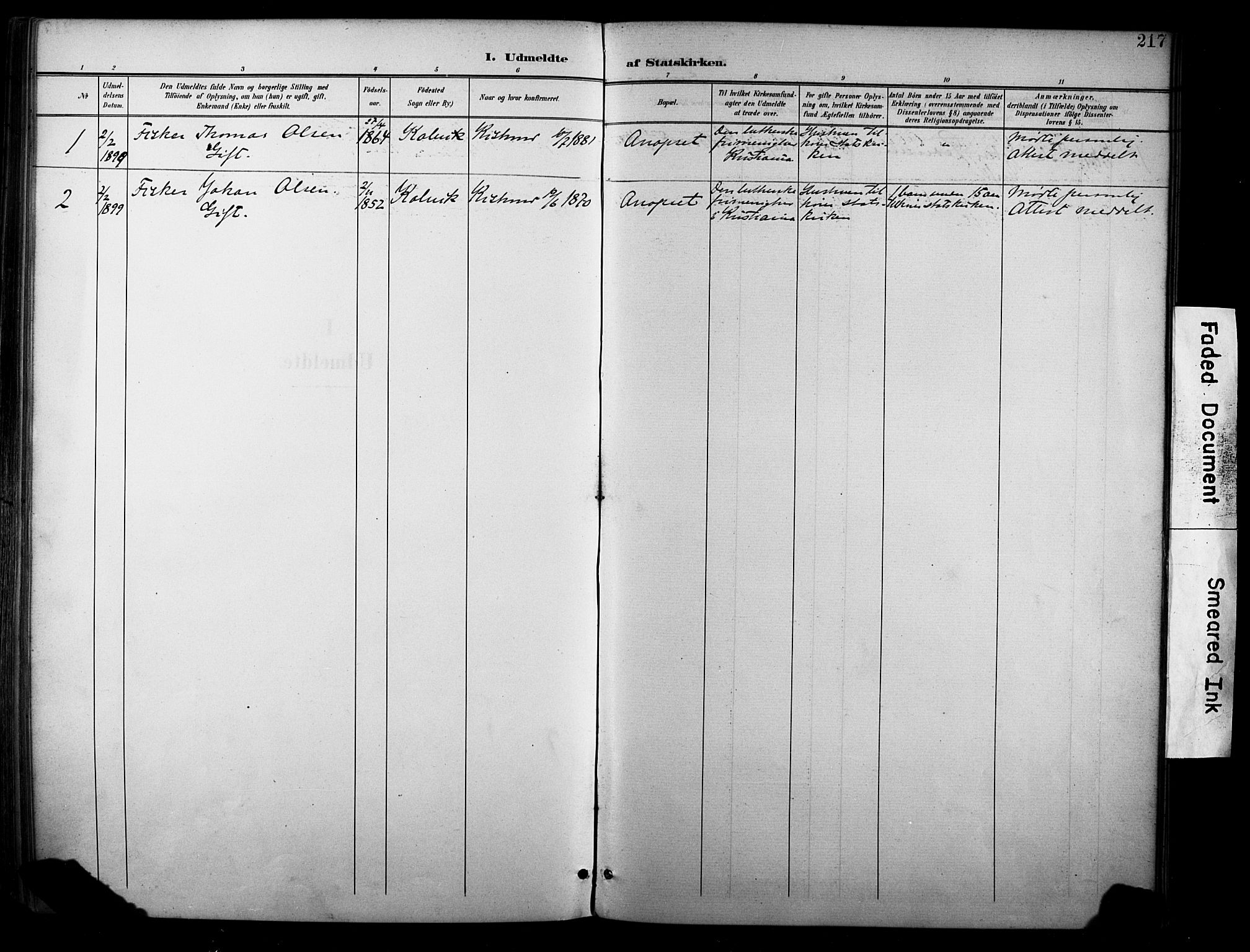 Kistrand/Porsanger sokneprestembete, SATØ/S-1351/H/Ha/L0013.kirke: Parish register (official) no. 13, 1899-1907, p. 217