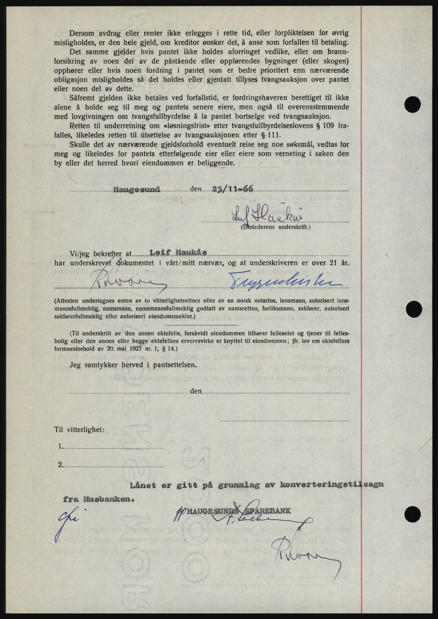 Haugesund tingrett, SAST/A-101415/01/II/IIC/L0056: Mortgage book no. B 56, 1966-1967, Diary no: : 2602/1966