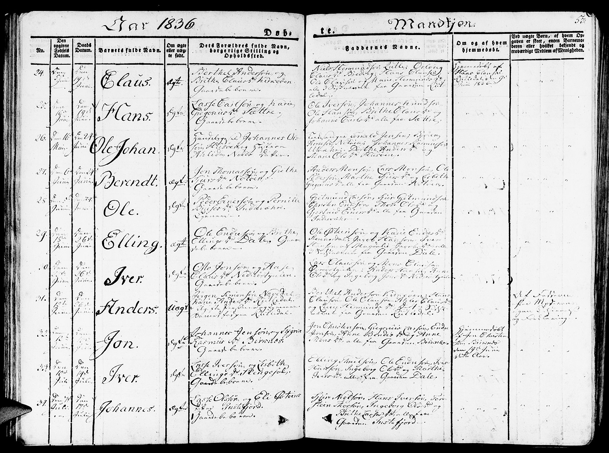 Gulen sokneprestembete, AV/SAB-A-80201/H/Haa/Haaa/L0019: Parish register (official) no. A 19, 1826-1836, p. 53