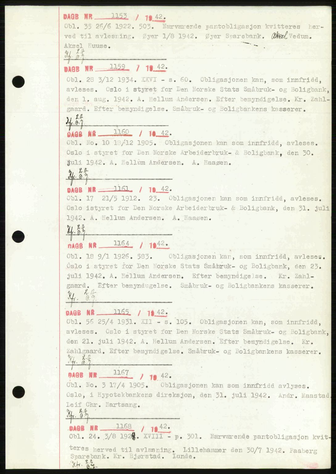 Sør-Gudbrandsdal tingrett, SAH/TING-004/H/Hb/Hbf/L0002: Mortgage book no. C1, 1938-1951, Diary no: : 1153/1942