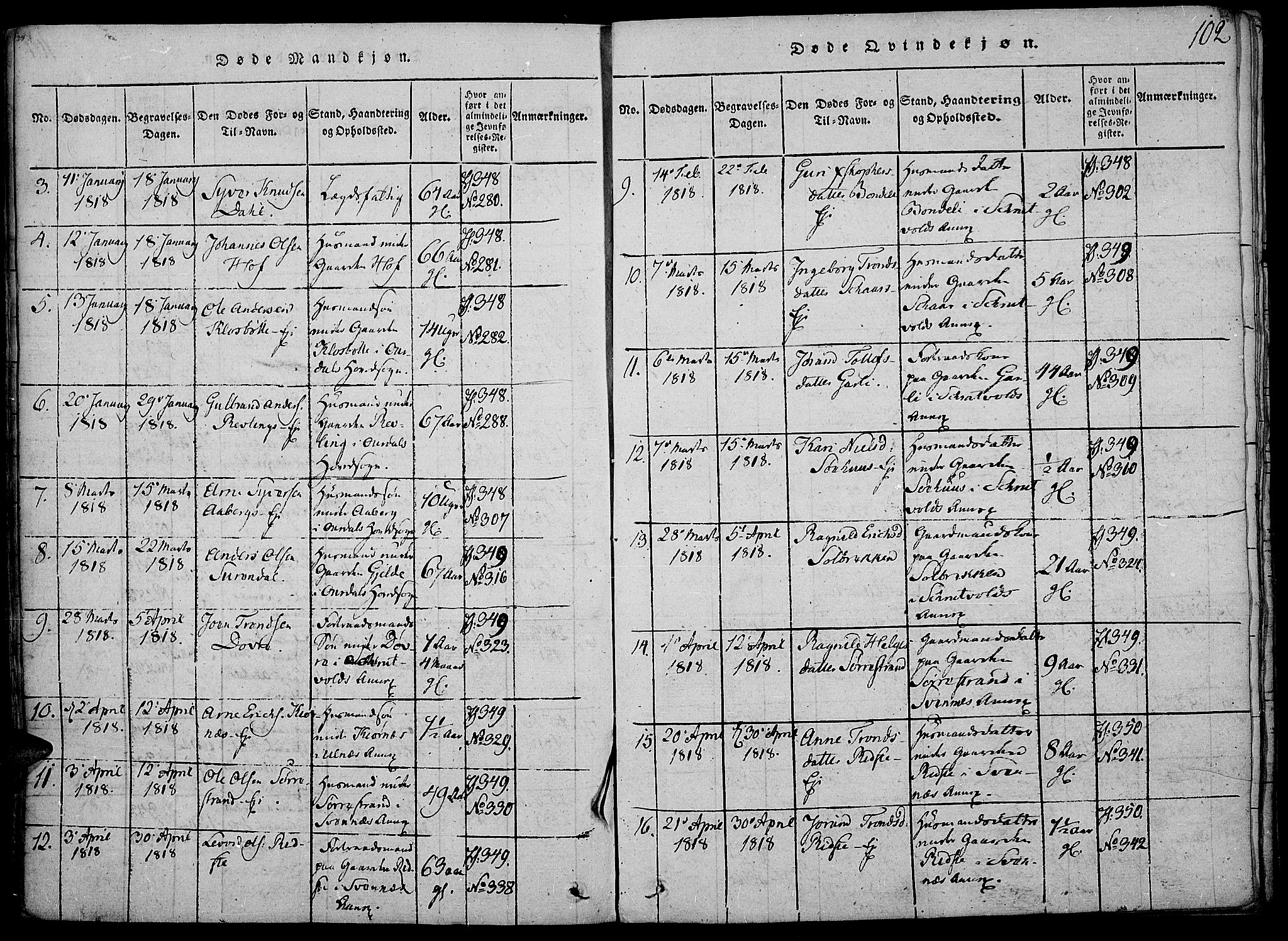 Nord-Aurdal prestekontor, SAH/PREST-132/H/Ha/Haa/L0002: Parish register (official) no. 2, 1816-1828, p. 102a