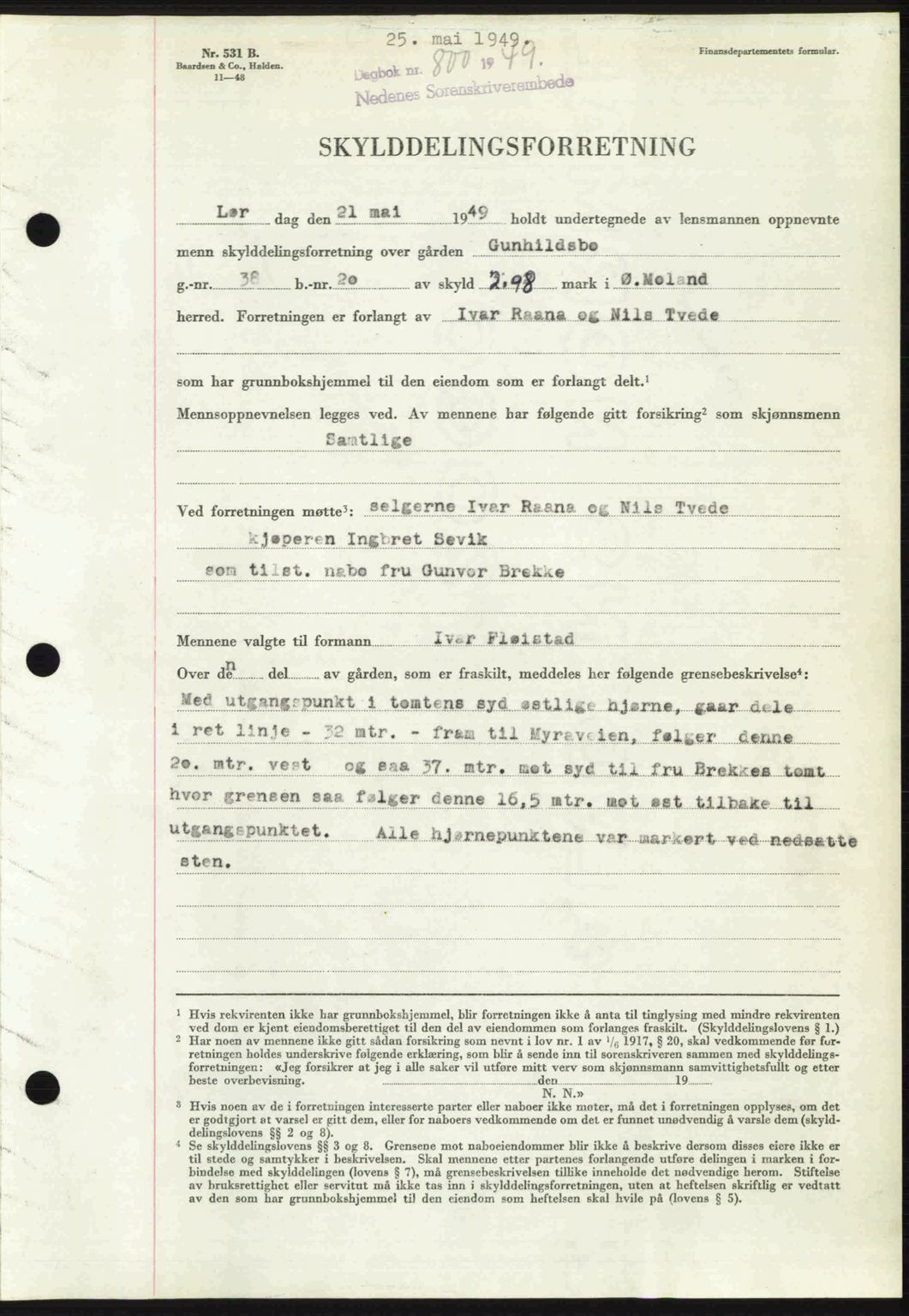 Nedenes sorenskriveri, SAK/1221-0006/G/Gb/Gba/L0060: Mortgage book no. A12, 1948-1949, Diary no: : 800/1949