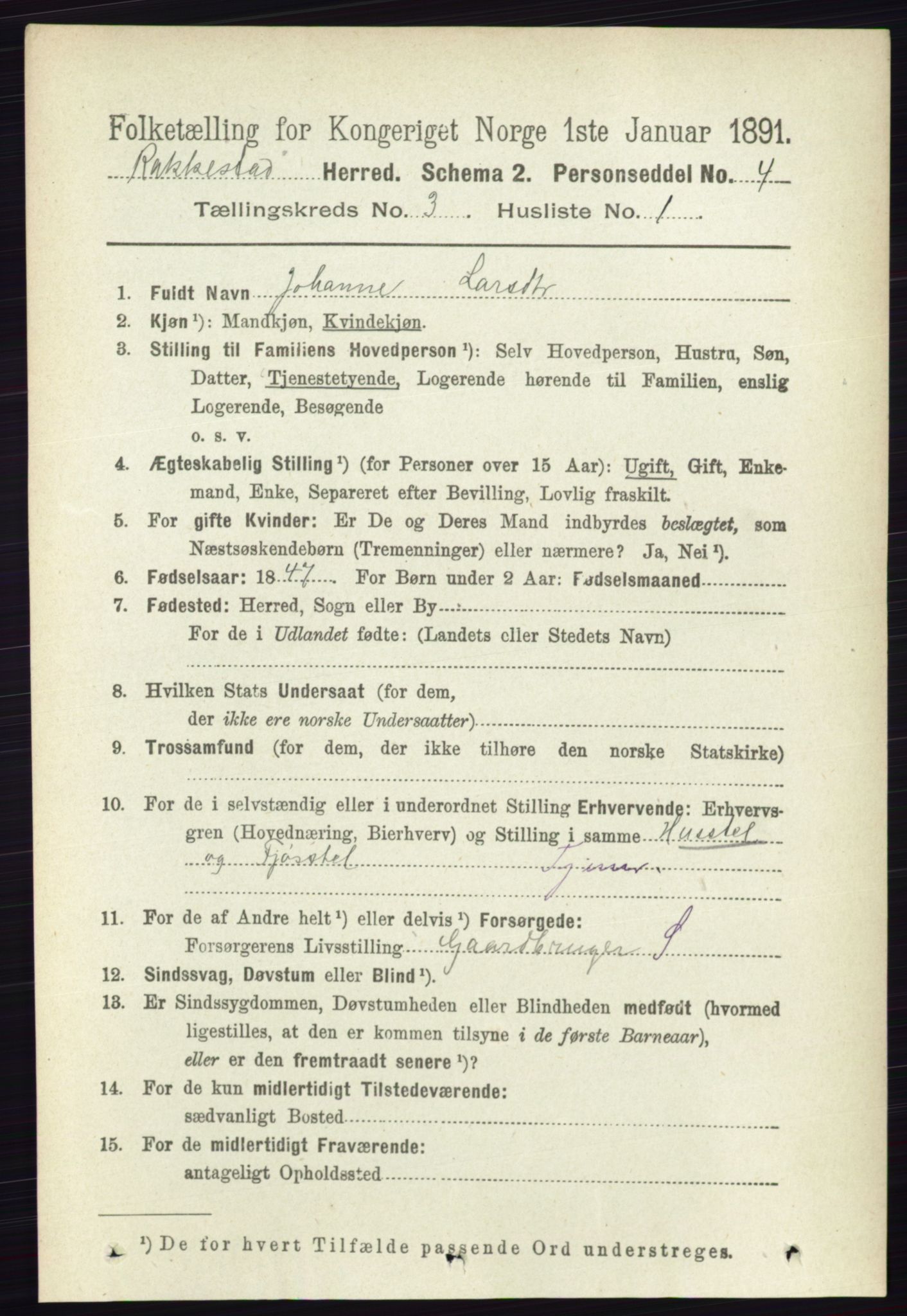 RA, 1891 census for 0128 Rakkestad, 1891, p. 1329