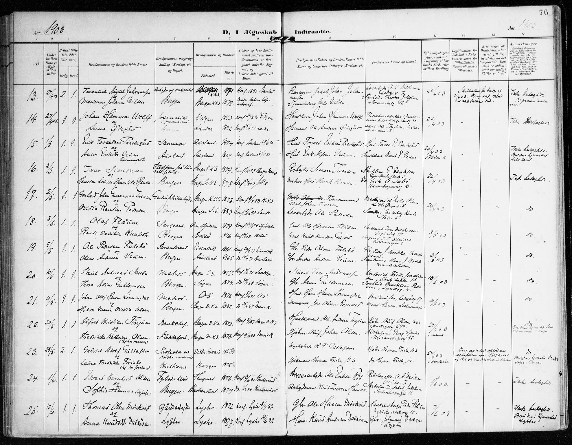 Mariakirken Sokneprestembete, AV/SAB-A-76901/H/Haa/L0014: Parish register (official) no. C 2, 1900-1916, p. 76