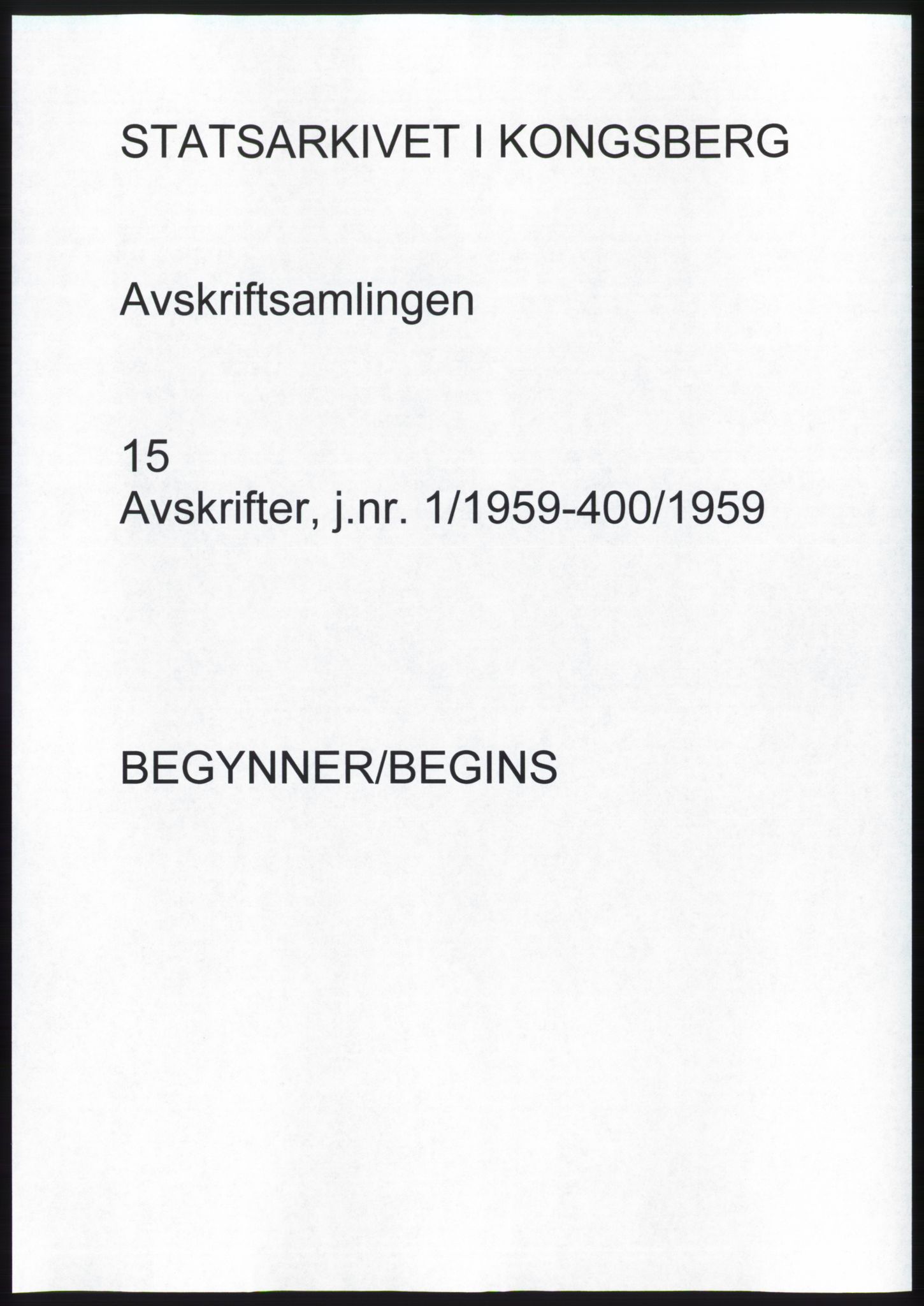 Statsarkivet i Kongsberg, SAKO/A-0001, 1959, p. 1