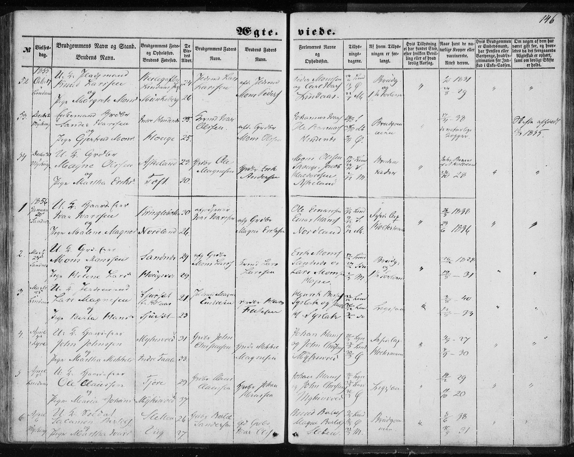 Lindås Sokneprestembete, SAB/A-76701/H/Haa: Parish register (official) no. A 13, 1848-1862, p. 146