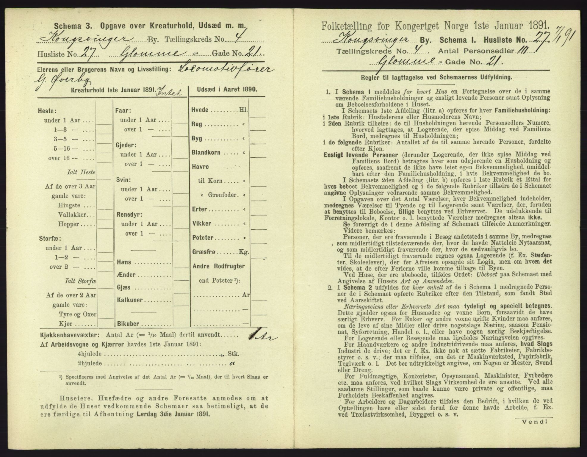 RA, 1891 census for 0402 Kongsvinger, 1891, p. 301