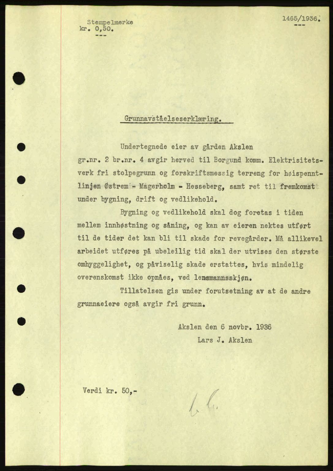 Nordre Sunnmøre sorenskriveri, AV/SAT-A-0006/1/2/2C/2Ca: Mortgage book no. A2, 1936-1937, Diary no: : 1465/1936