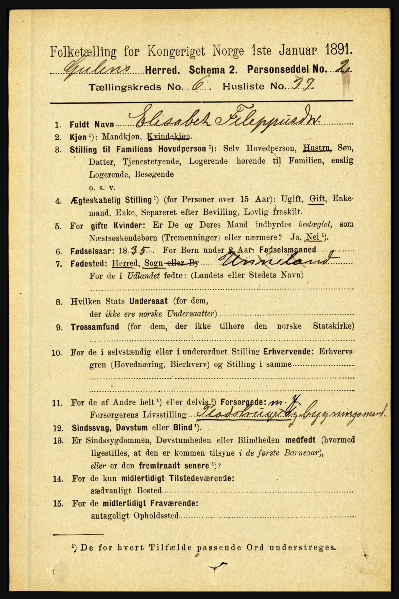 RA, 1891 census for 1411 Gulen, 1891, p. 2173