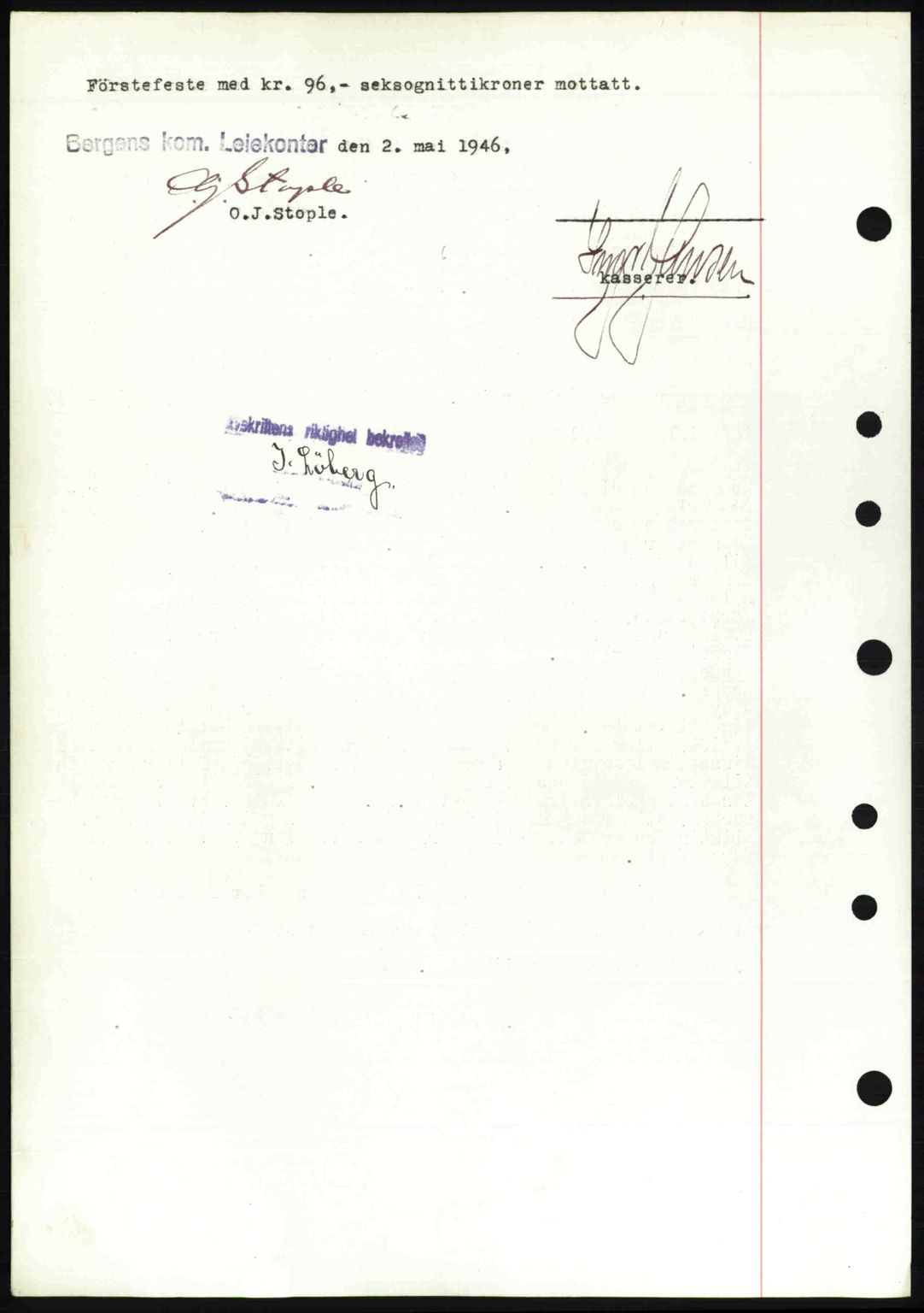 Byfogd og Byskriver i Bergen, SAB/A-3401/03/03Bc/L0022: Mortgage book no. A18, 1946-1946, Diary no: : 2610/1946