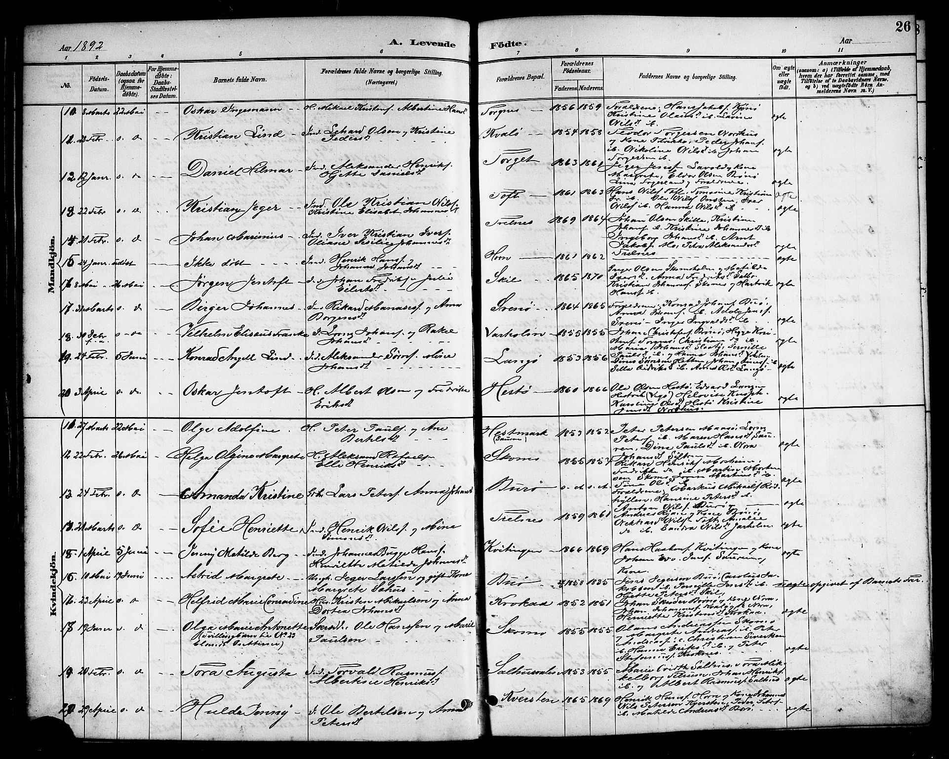 Ministerialprotokoller, klokkerbøker og fødselsregistre - Nordland, SAT/A-1459/813/L0213: Parish register (copy) no. 813C05, 1887-1903, p. 26