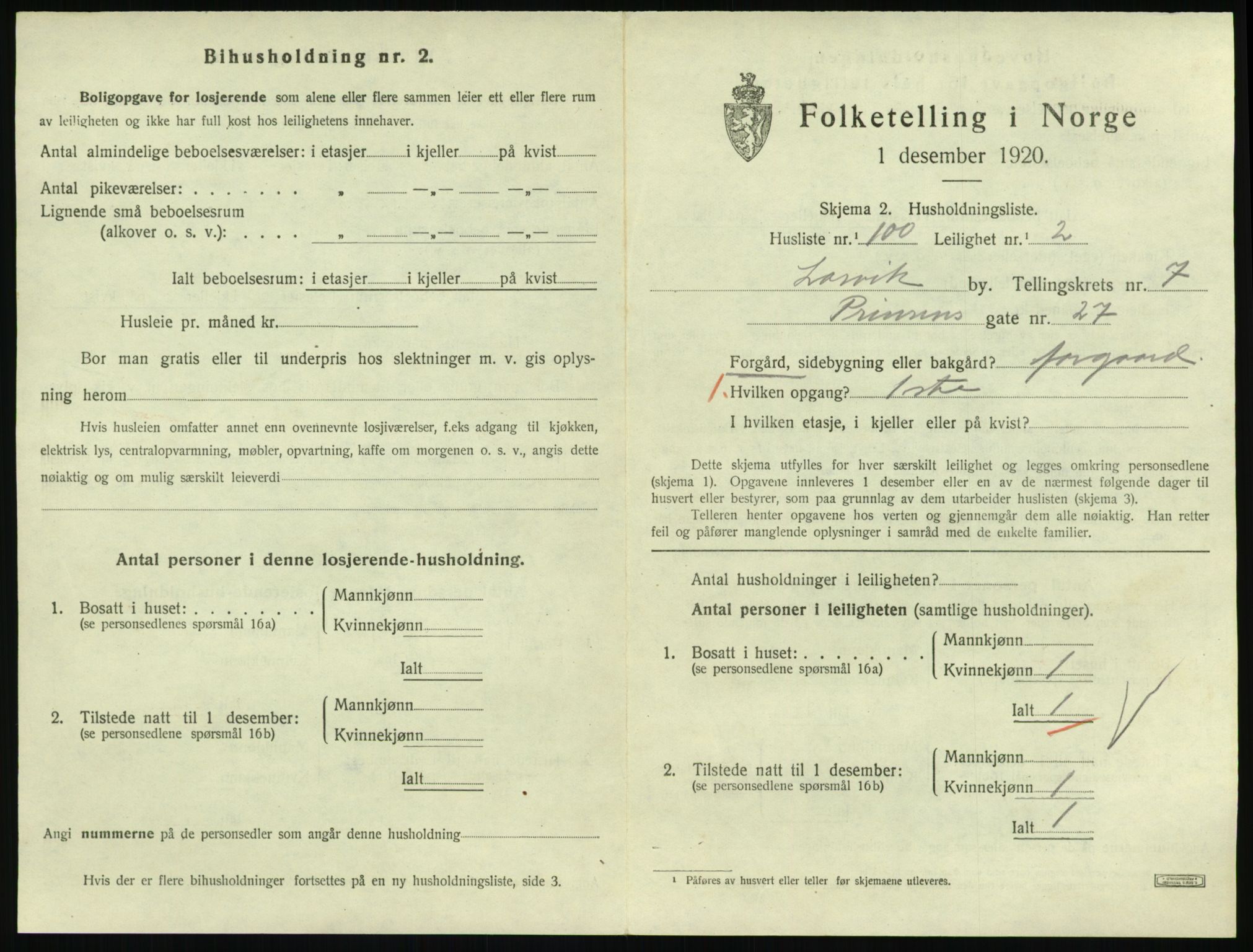 SAKO, 1920 census for Larvik, 1920, p. 6394