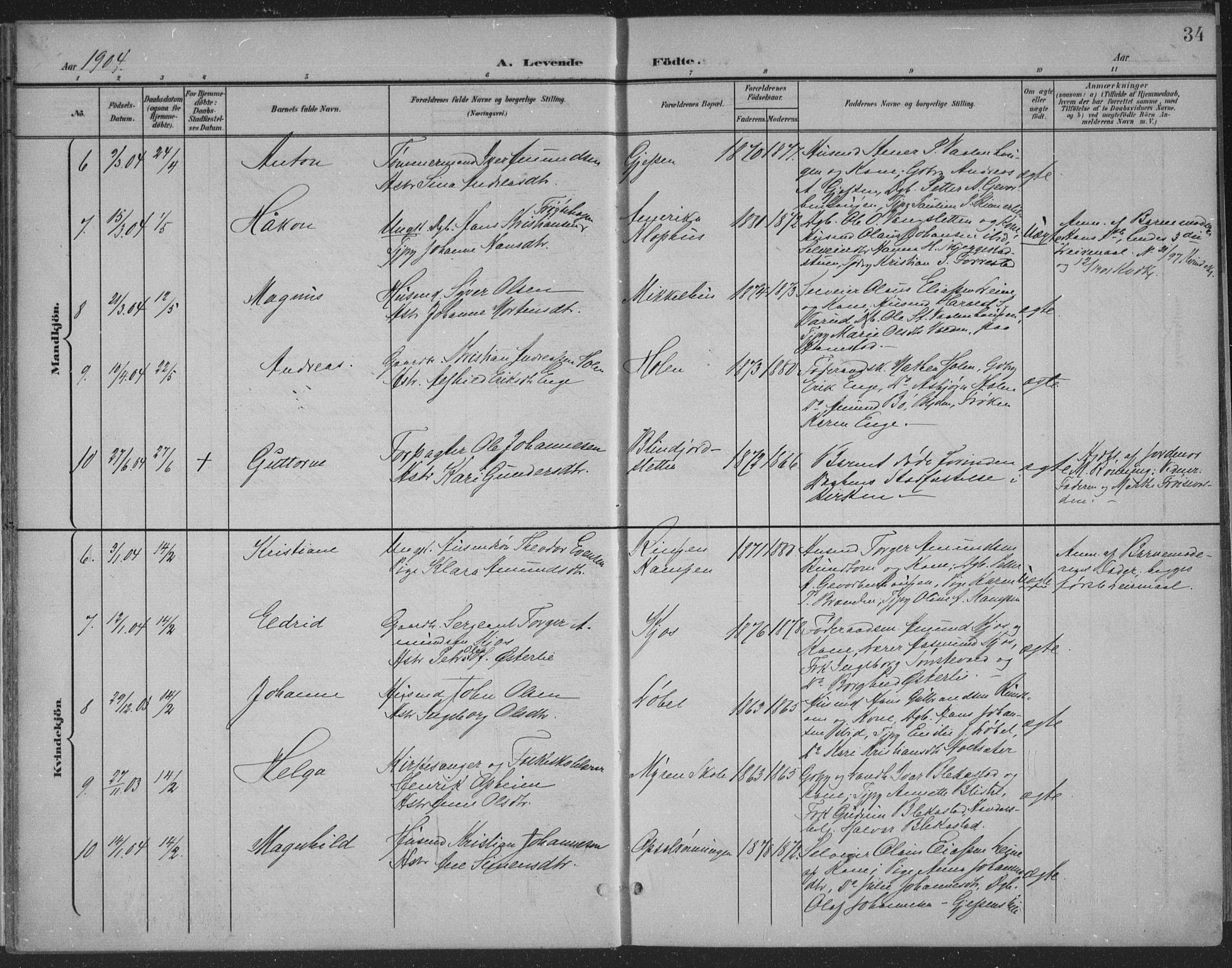 Østre Gausdal prestekontor, SAH/PREST-092/H/Ha/Haa/L0004: Parish register (official) no. 4, 1898-1914, p. 34