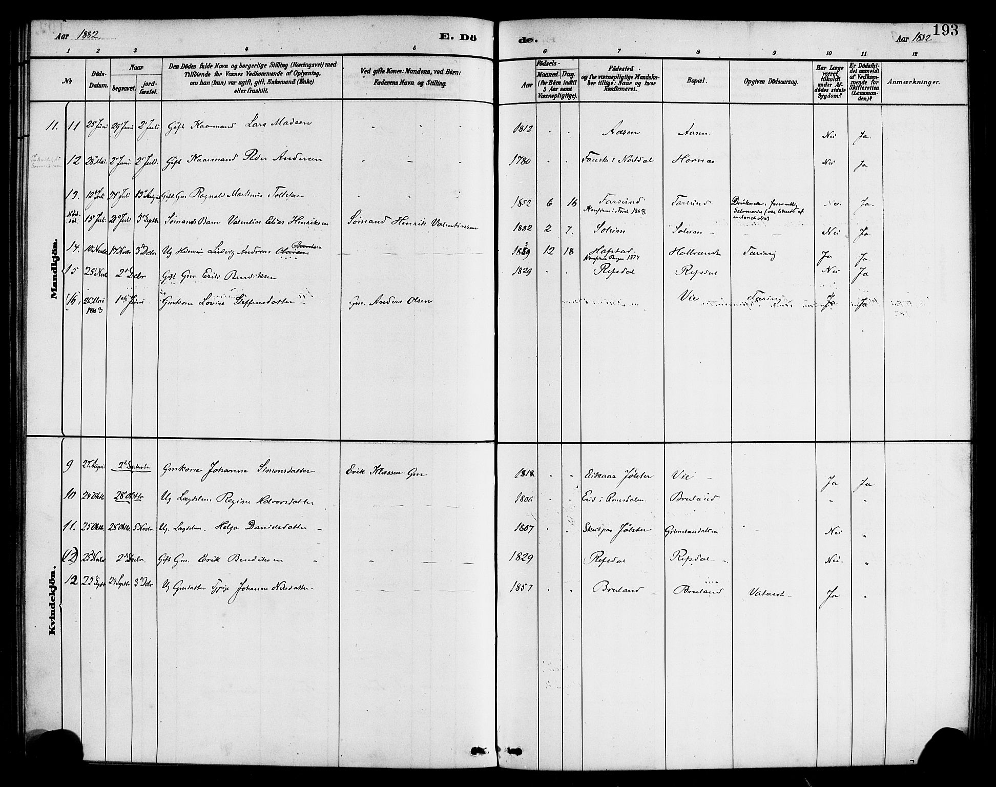 Førde sokneprestembete, AV/SAB-A-79901/H/Haa/Haab/L0001: Parish register (official) no. B 1, 1880-1898, p. 193