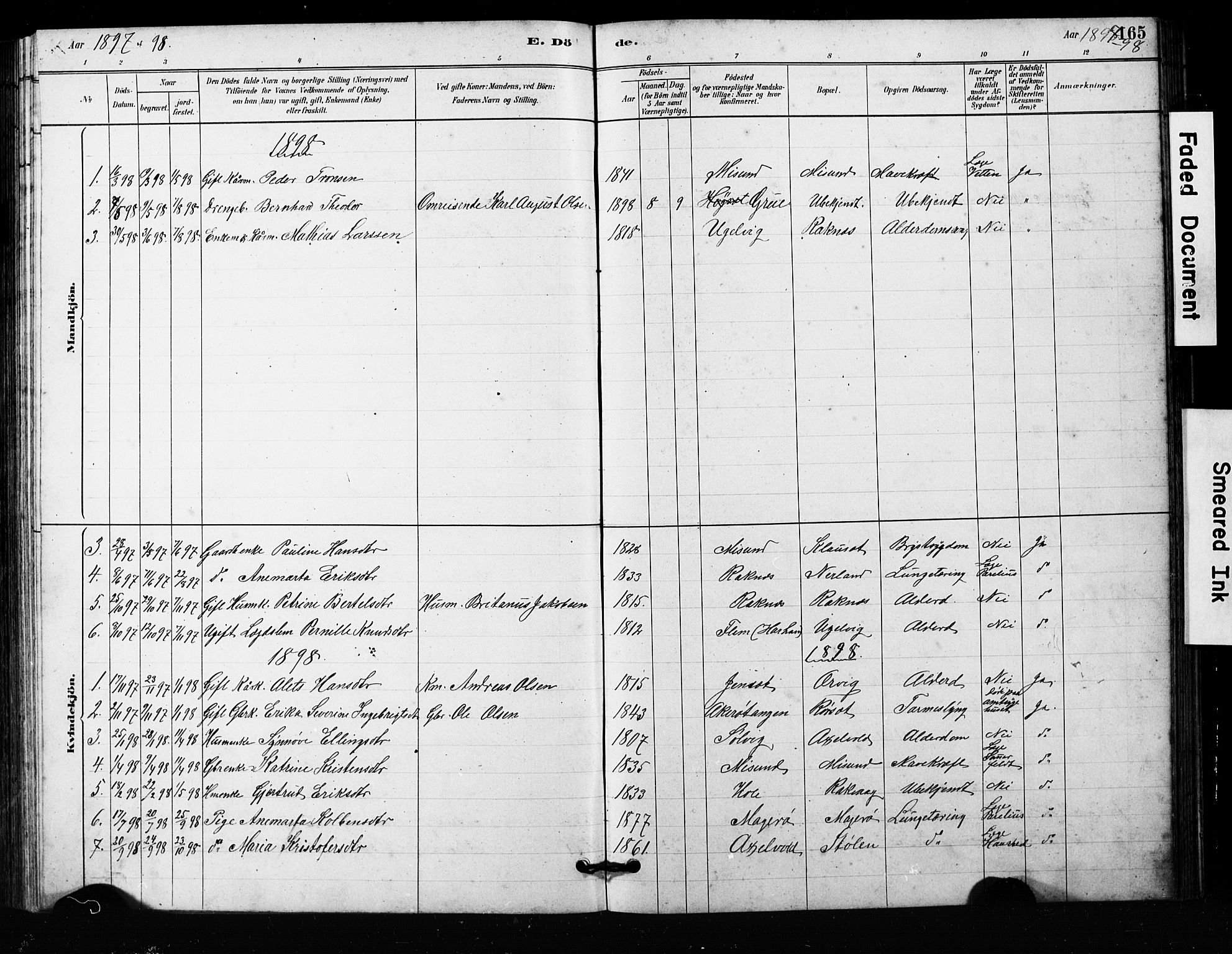 Ministerialprotokoller, klokkerbøker og fødselsregistre - Møre og Romsdal, AV/SAT-A-1454/563/L0737: Parish register (copy) no. 563C01, 1878-1916, p. 165